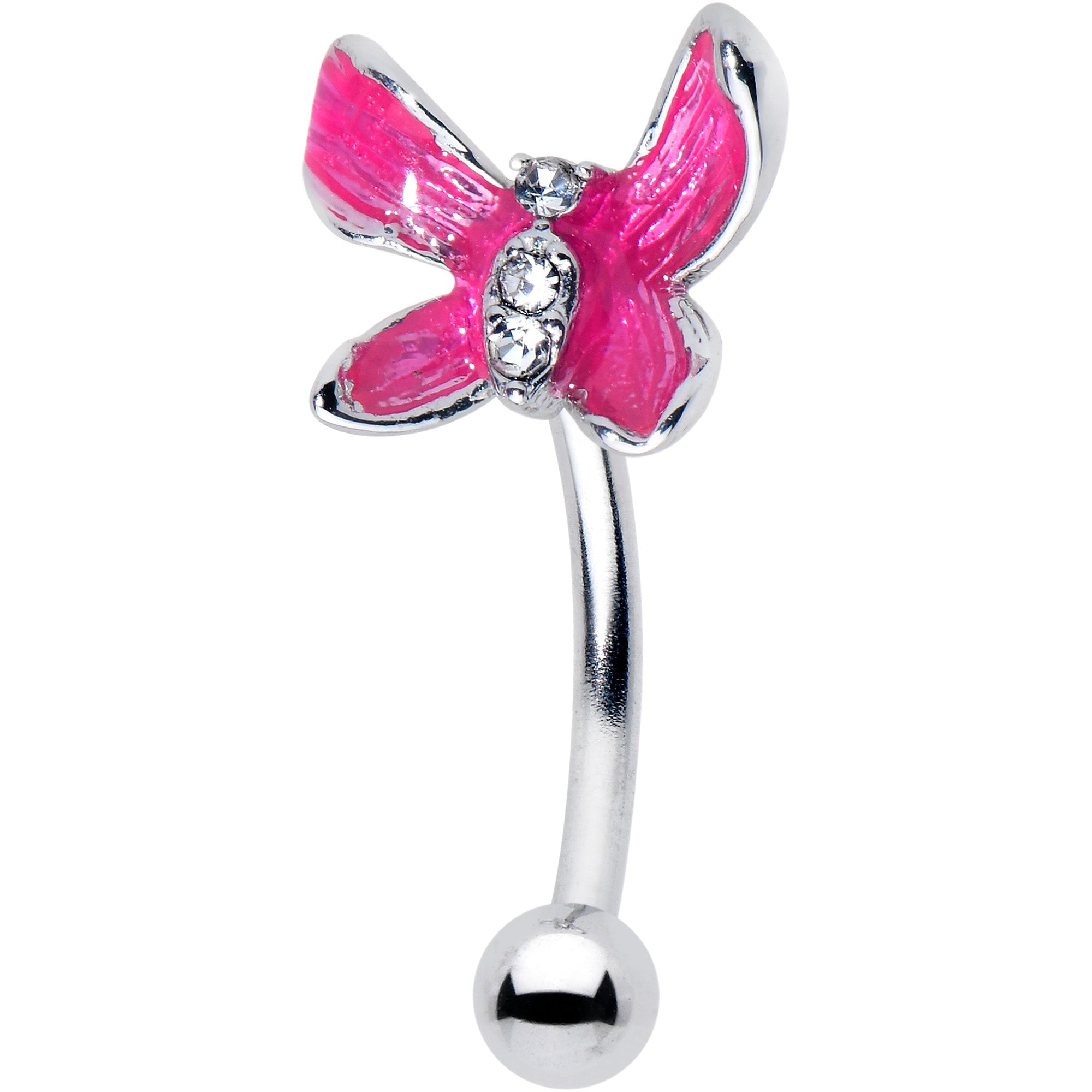 BodyCandy 16G 5/16 Clear Gem Chunky Butterfly Pink Curved Eyebrow Ring — main product shot