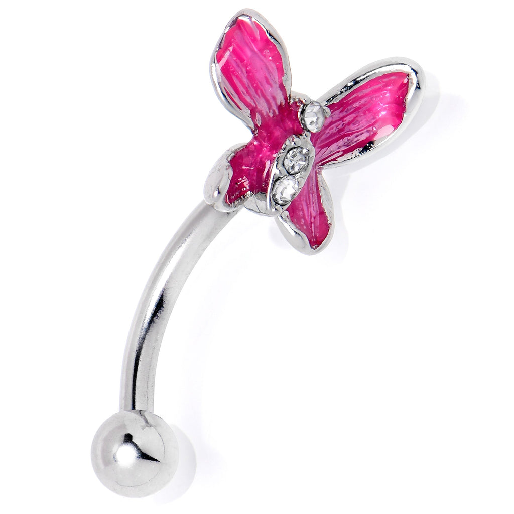 BodyCandy 16G 5/16 Clear Gem Chunky Butterfly Pink Curved Eyebrow Ring — lifestyle context