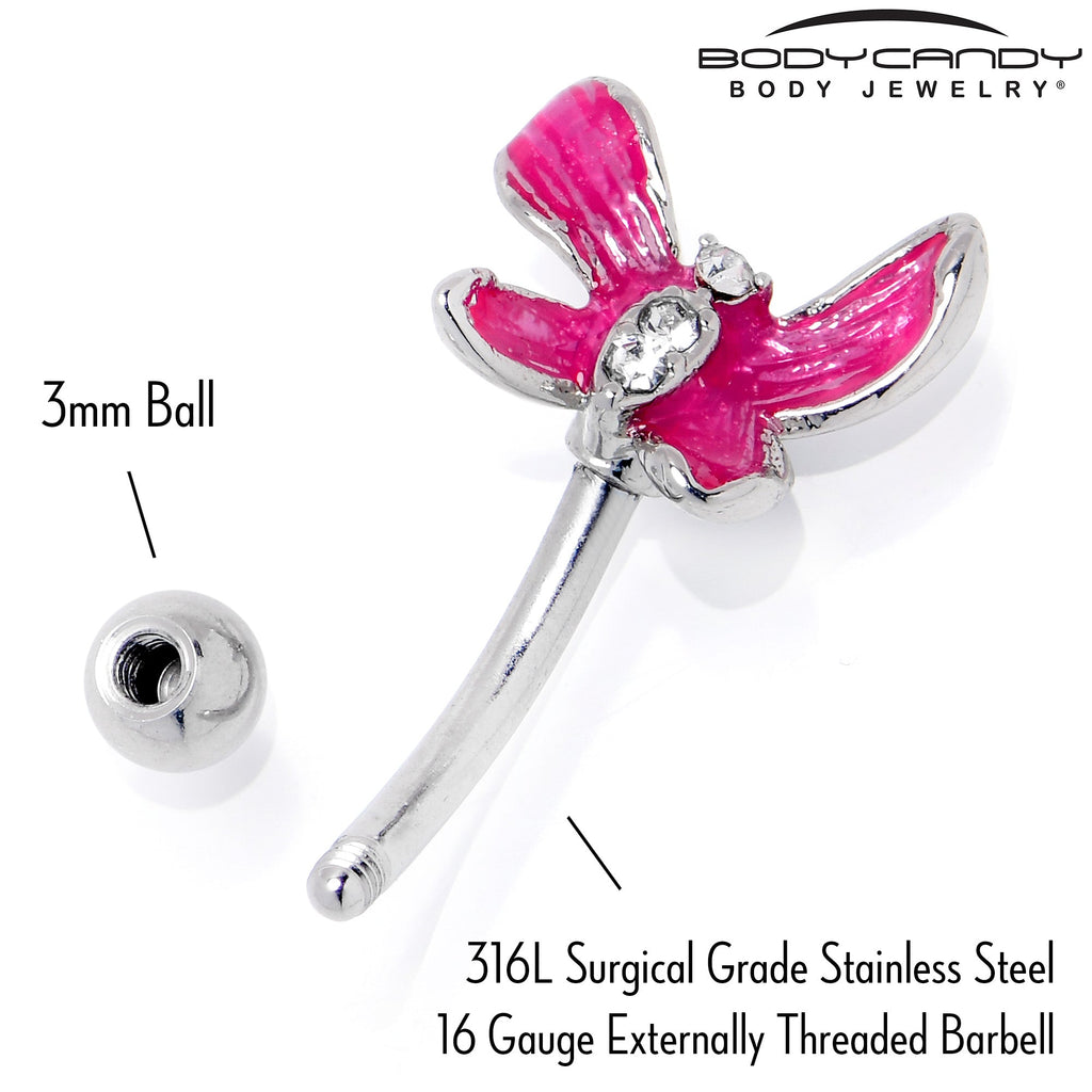 BodyCandy 16G 5/16 Clear Gem Chunky Butterfly Pink Curved Eyebrow Ring — back view