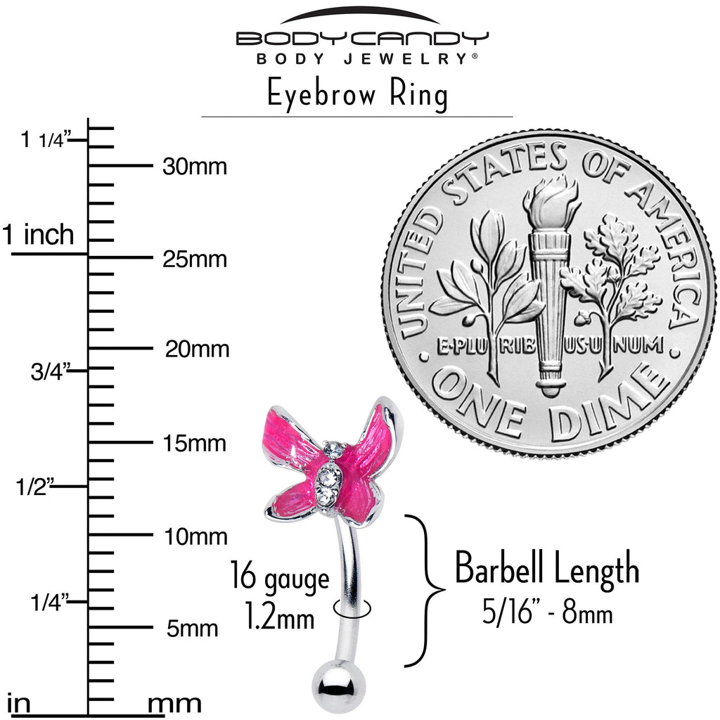 BodyCandy 16G 5/16 Clear Gem Chunky Butterfly Pink Curved Eyebrow Ring — alternative angle