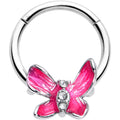 BodyCandy 16G 3/8 Clear Gem Chunky Butterfly Pink Hinged Segment Ring — main product shot