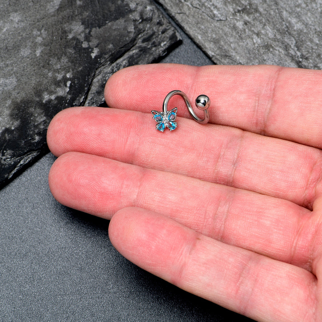 BodyCandy Blue Gem Baroque Beauty Butterfly Spiral Twister Belly Ring — detail close-up