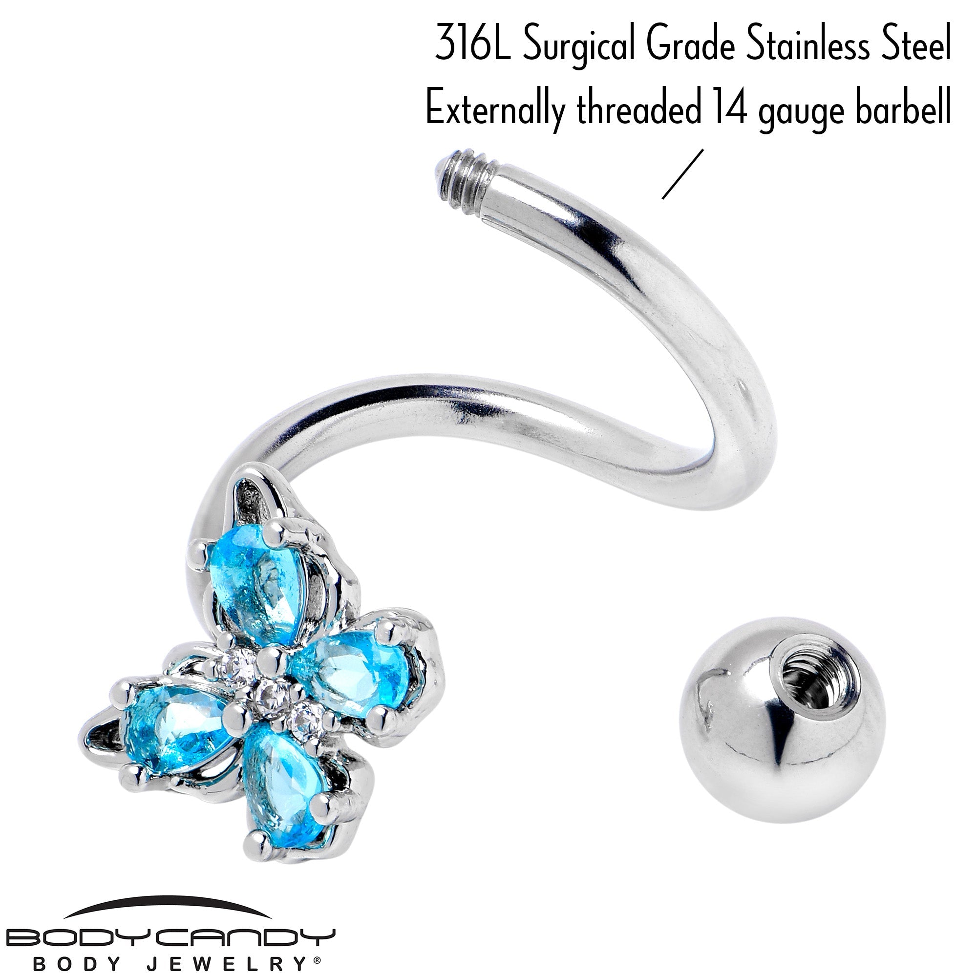 BodyCandy Blue Gem Baroque Beauty Butterfly Spiral Twister Belly Ring — back view