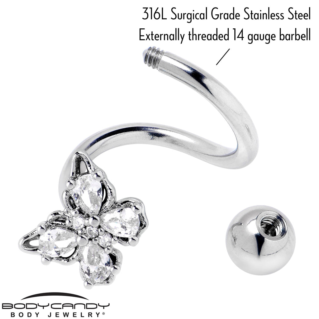 BodyCandy Clear Gem Baroque Beauty Butterfly Spiral Twister Belly Ring — back view