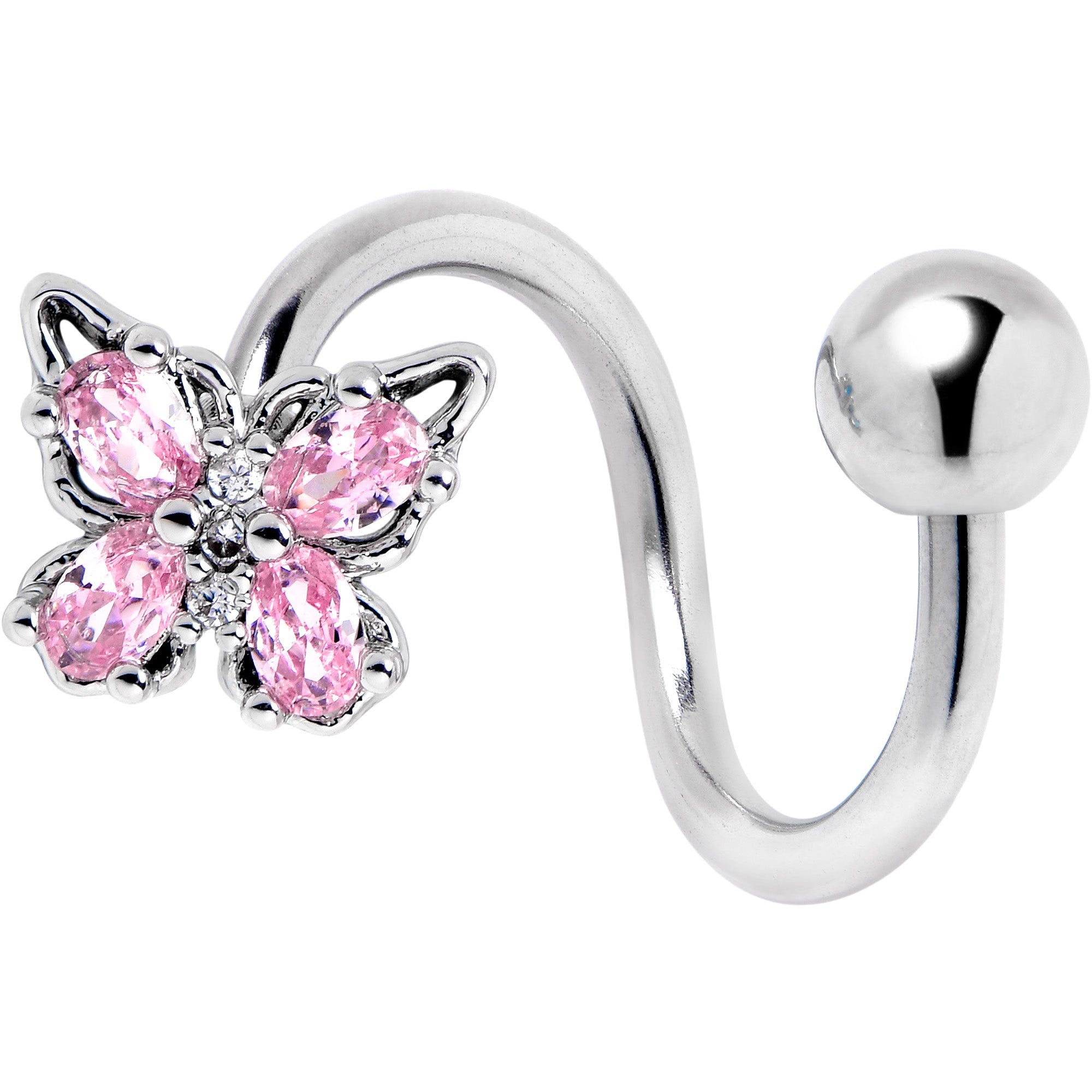 BodyCandy Pink Gem Baroque Beauty Butterfly Spiral Twister Belly Ring — main product shot