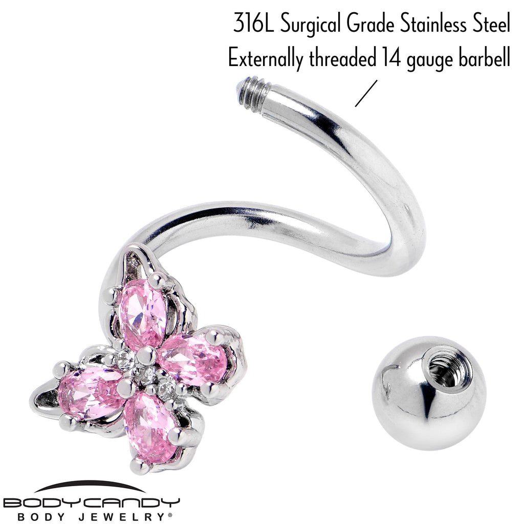 BodyCandy Pink Gem Baroque Beauty Butterfly Spiral Twister Belly Ring — back view