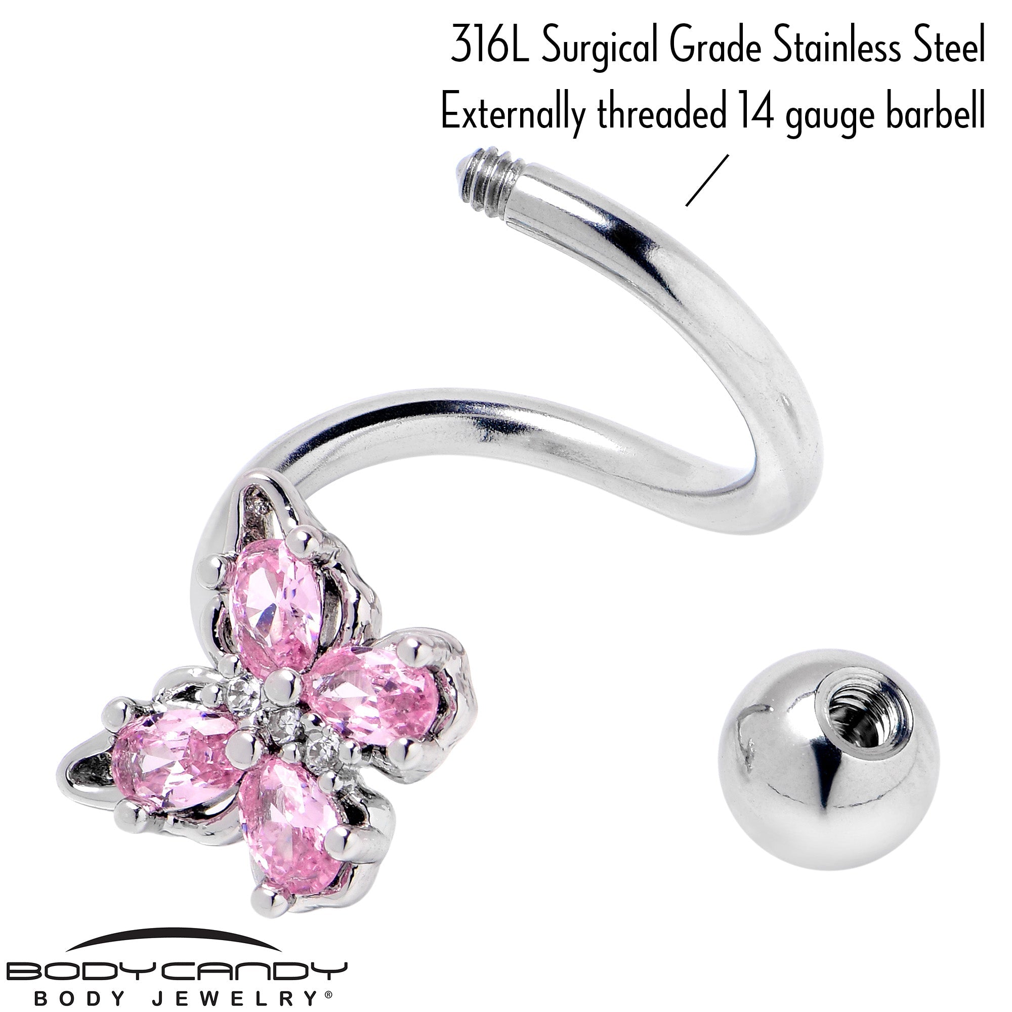 BodyCandy Pink Gem Baroque Beauty Butterfly Spiral Twister Belly Ring — back view