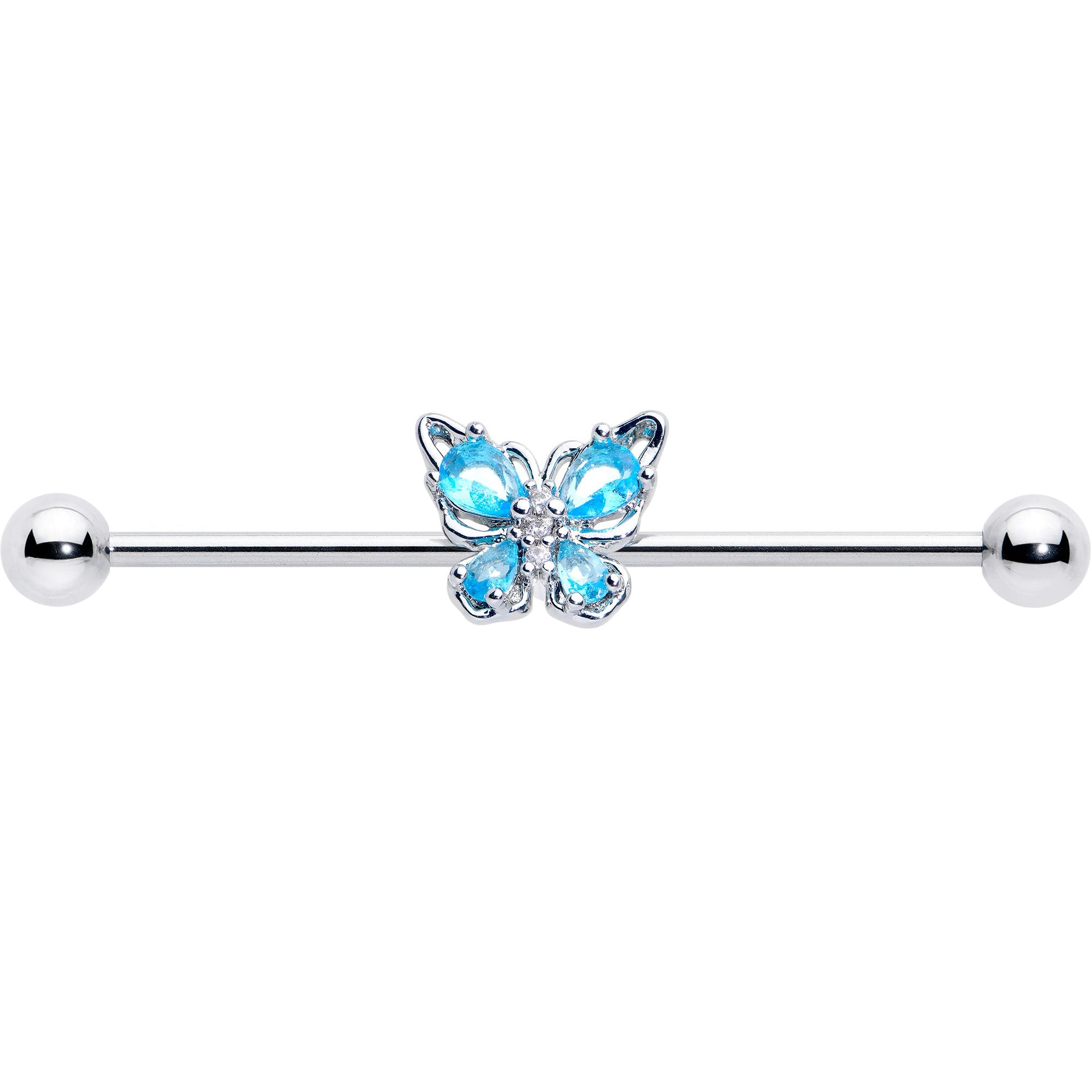 BodyCandy 14G Blue Gem Baroque Beauty Butterfly Industrial Barbell 38mm — detail close-up