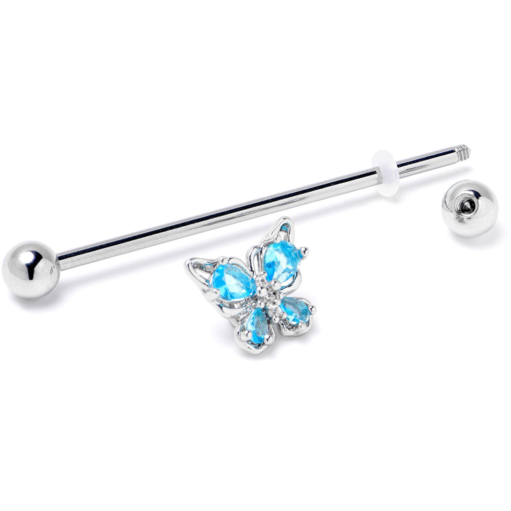 BodyCandy 14G Blue Gem Baroque Beauty Butterfly Industrial Barbell 38mm — side view