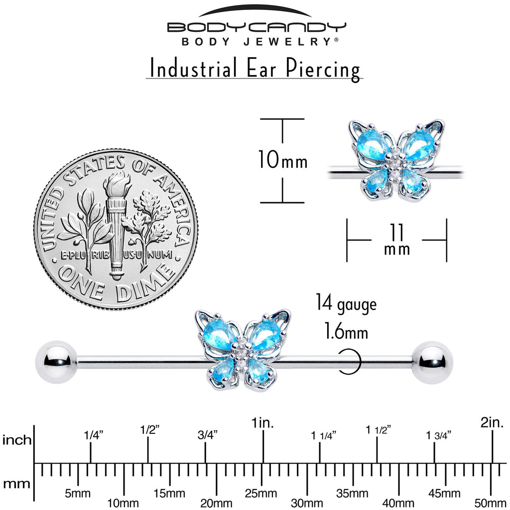 BodyCandy 14G Blue Gem Baroque Beauty Butterfly Industrial Barbell 38mm — alternative angle