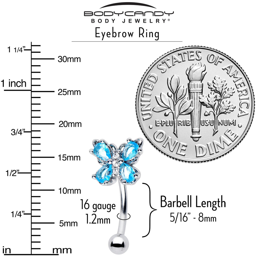 BodyCandy 16G 5/16 Blue Gem Baroque Beauty Butterfly Curved Eyebrow Ring — alternative angle