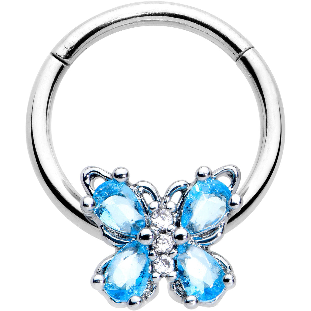 BodyCandy 16G 3/8 Blue Gem Baroque Beauty Butterfly Hinged Segment Ring — main product shot