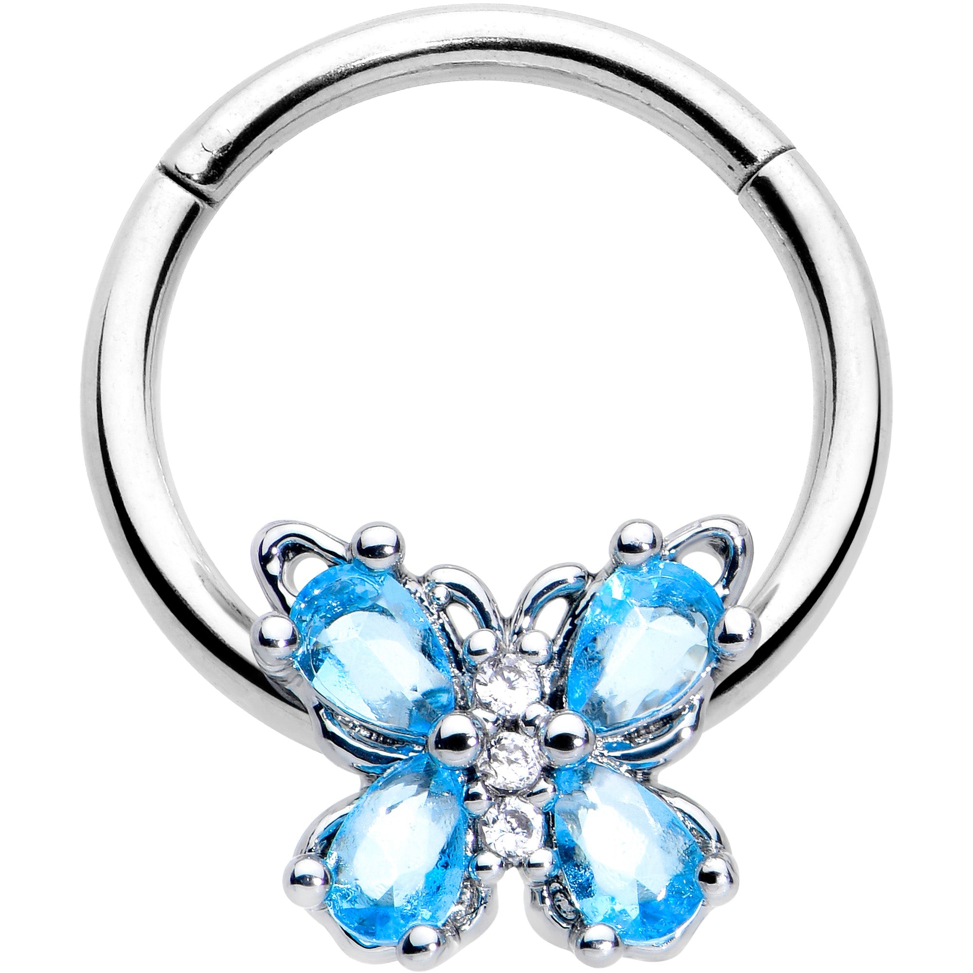 BodyCandy 16G 3/8 Blue Gem Baroque Beauty Butterfly Hinged Segment Ring — main product shot