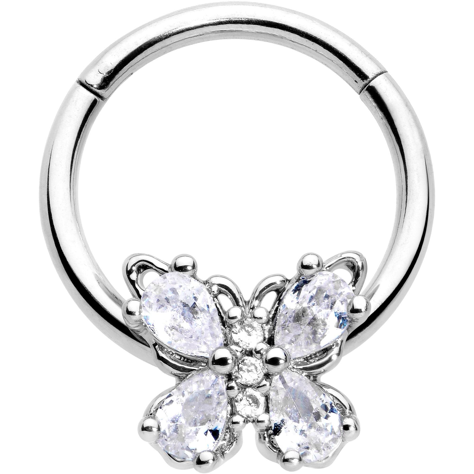 BodyCandy 16G 3/8 Clear Gem Baroque Beauty Butterfly Hinged Segment Ring — main product shot