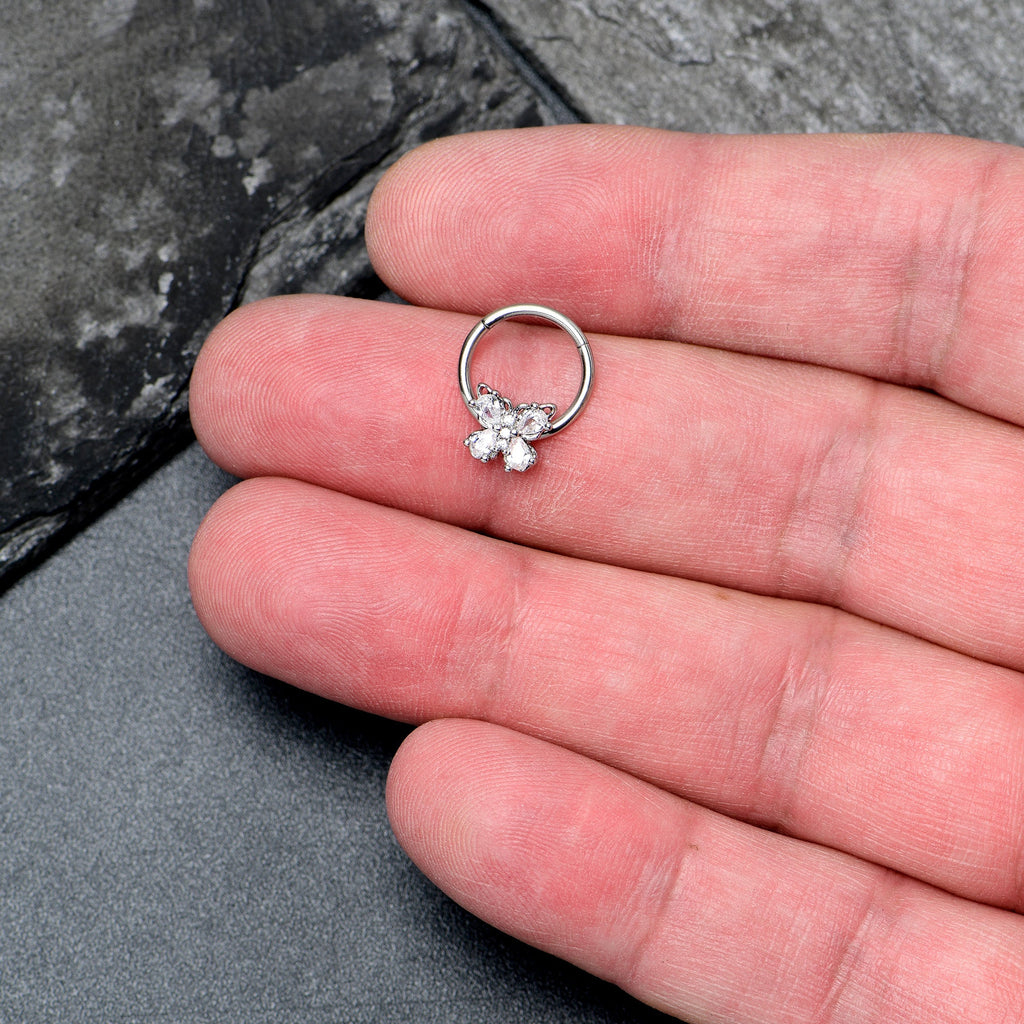 BodyCandy 16G 3/8 Clear Gem Baroque Beauty Butterfly Hinged Segment Ring — lifestyle context