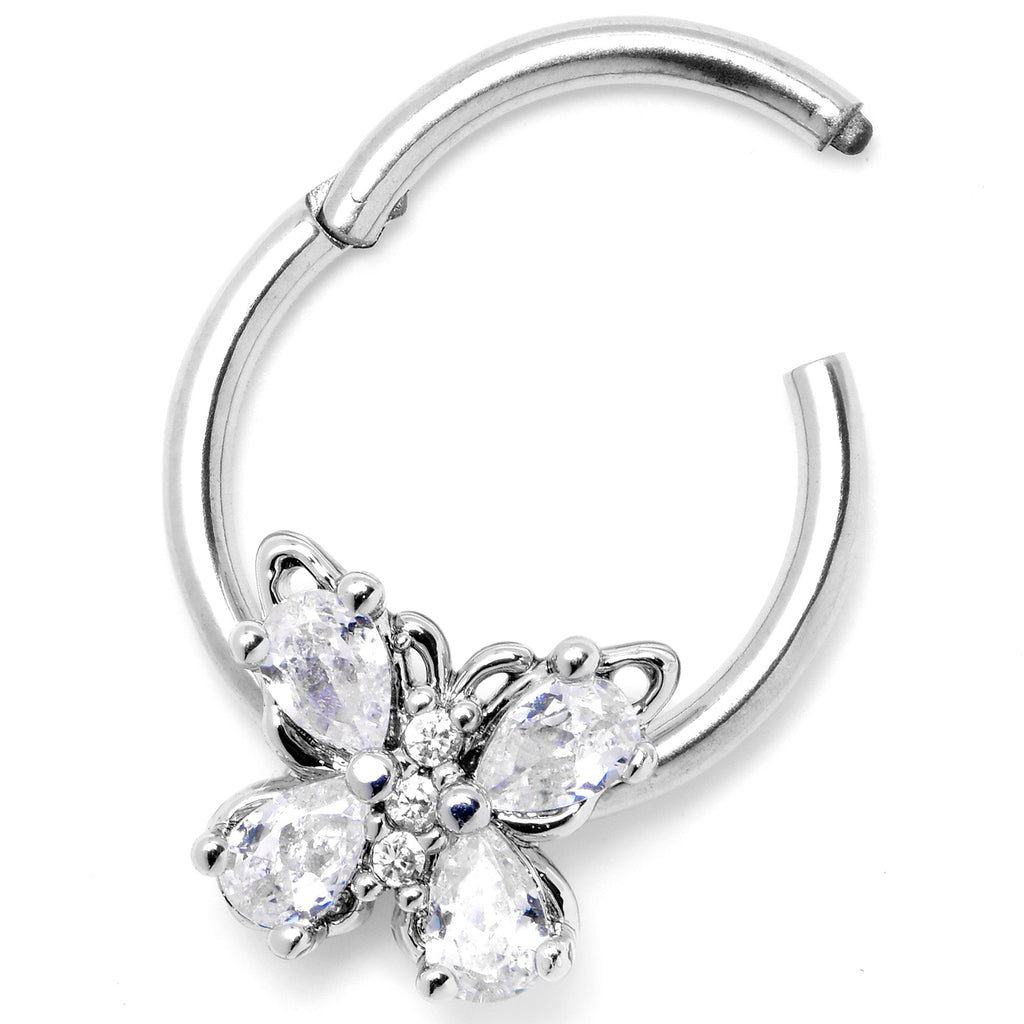 BodyCandy 16G 3/8 Clear Gem Baroque Beauty Butterfly Hinged Segment Ring — side view