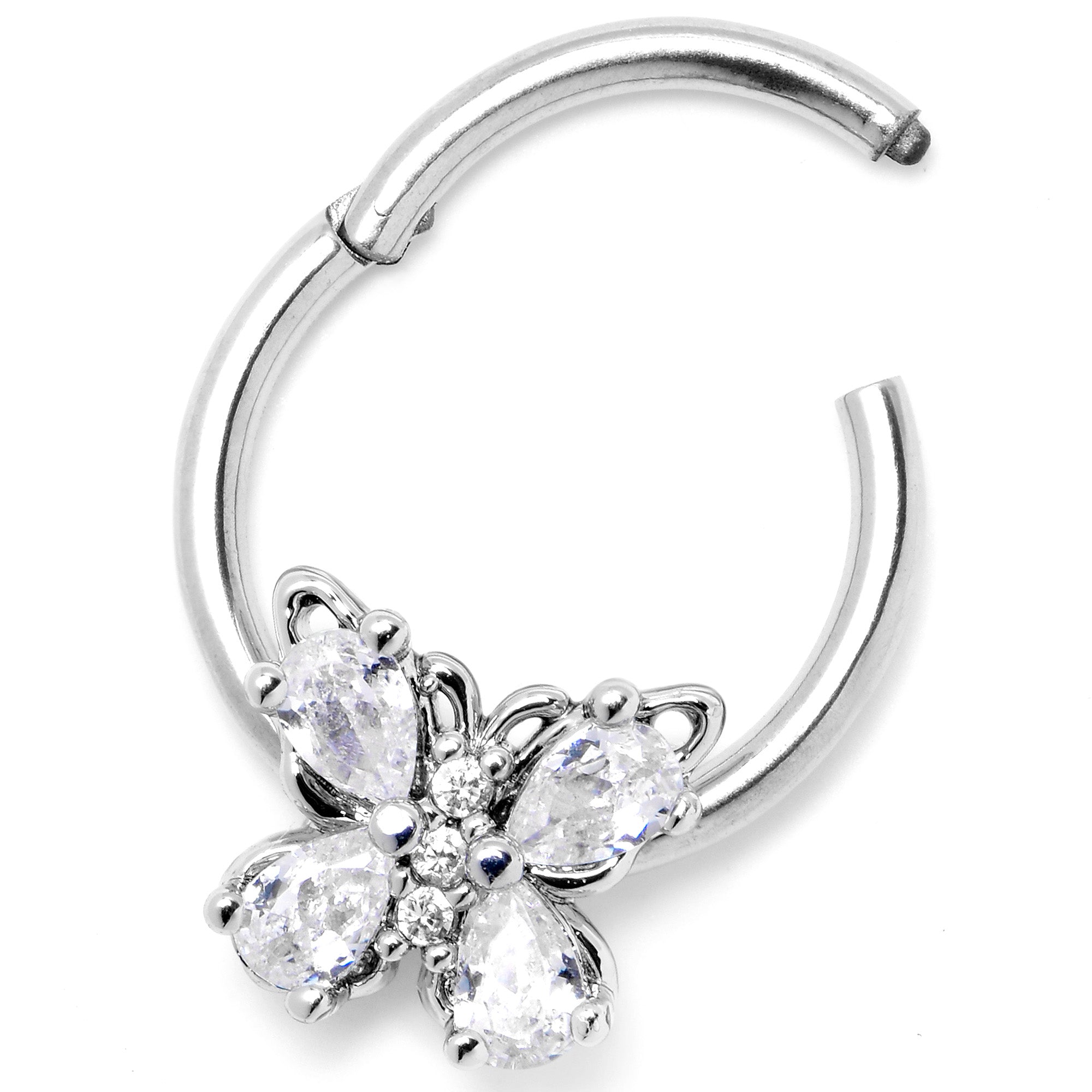 BodyCandy 16G 3/8 Clear Gem Baroque Beauty Butterfly Hinged Segment Ring — side view