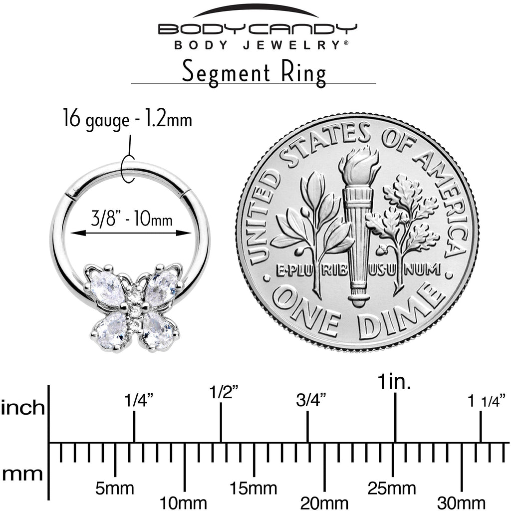 BodyCandy 16G 3/8 Clear Gem Baroque Beauty Butterfly Hinged Segment Ring — back view