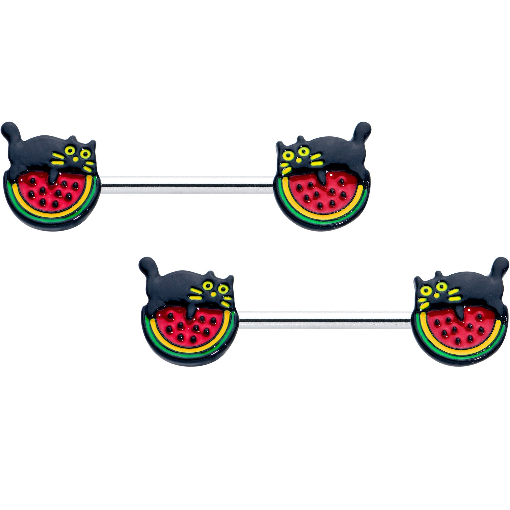 BodyCandy 14G 9/16 Watermelon Cat Love Barbell Nipple Ring Set — main product shot