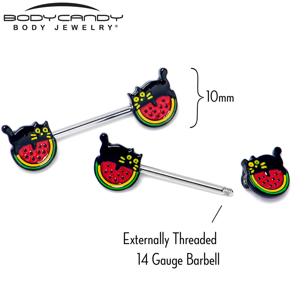 BodyCandy 14G 9/16 Watermelon Cat Love Barbell Nipple Ring Set — alternative angle