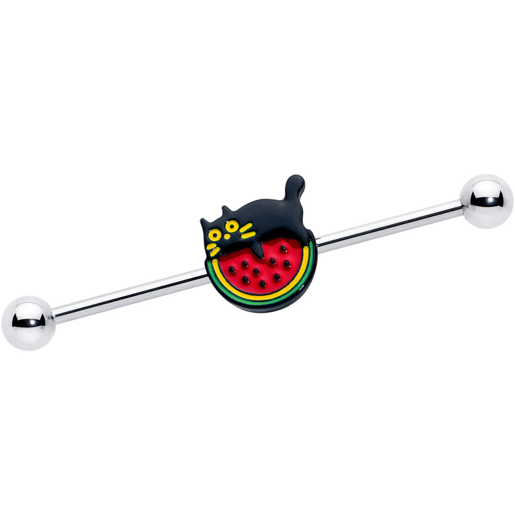 BodyCandy 14G Watermelon Cat Love Industrial Barbell 38mm — main product shot