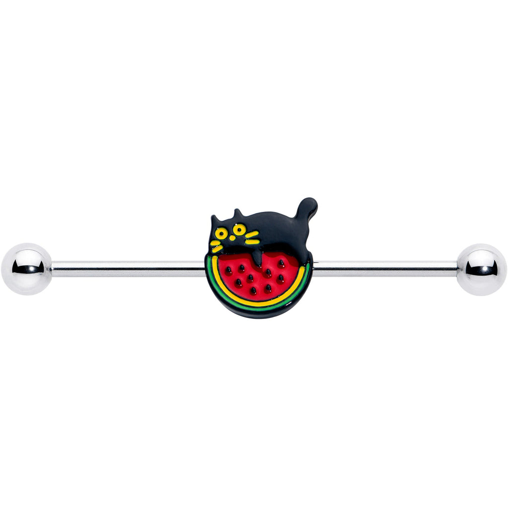 BodyCandy 14G Watermelon Cat Love Industrial Barbell 38mm — detail close-up