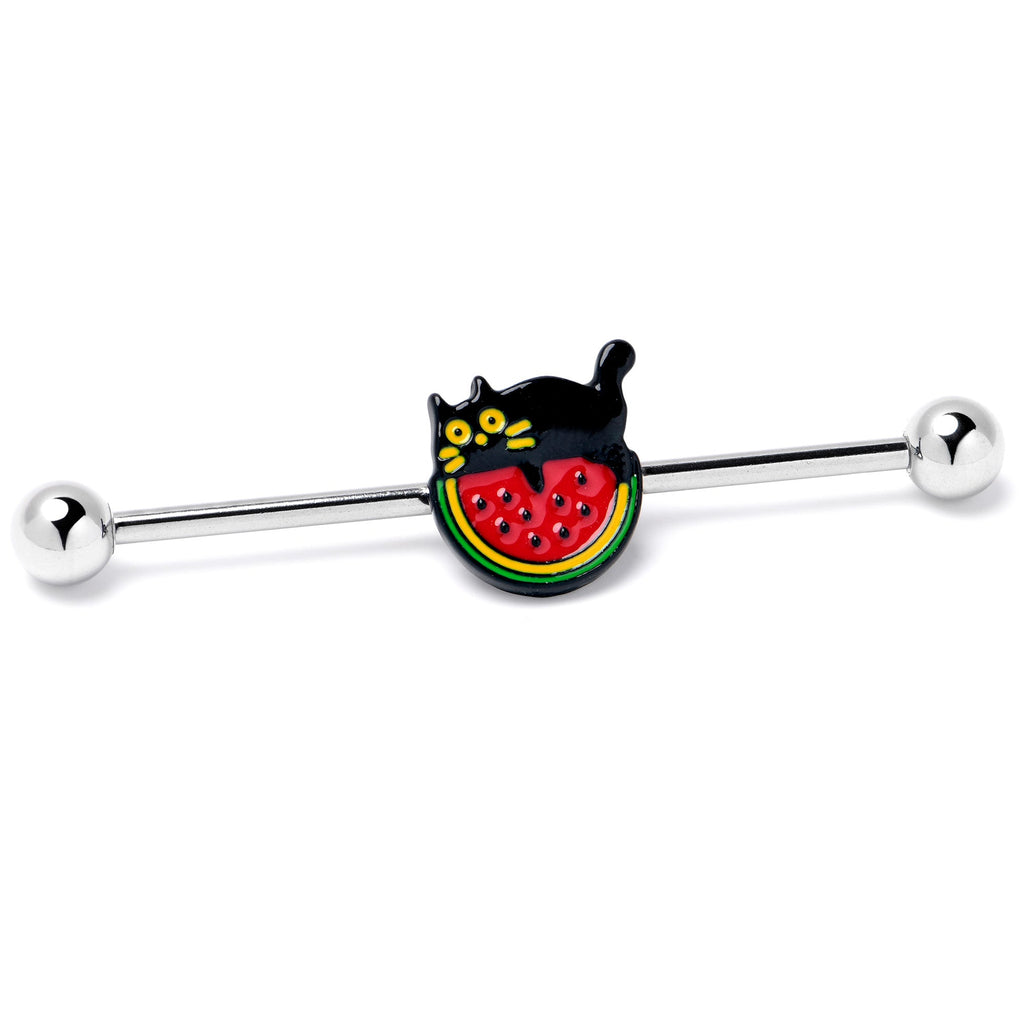 BodyCandy 14G Watermelon Cat Love Industrial Barbell 38mm — side view