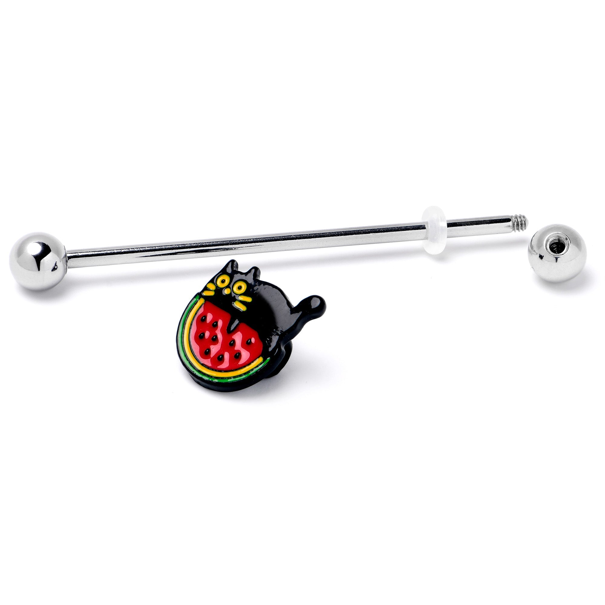 BodyCandy 14G Watermelon Cat Love Industrial Barbell 38mm — back view
