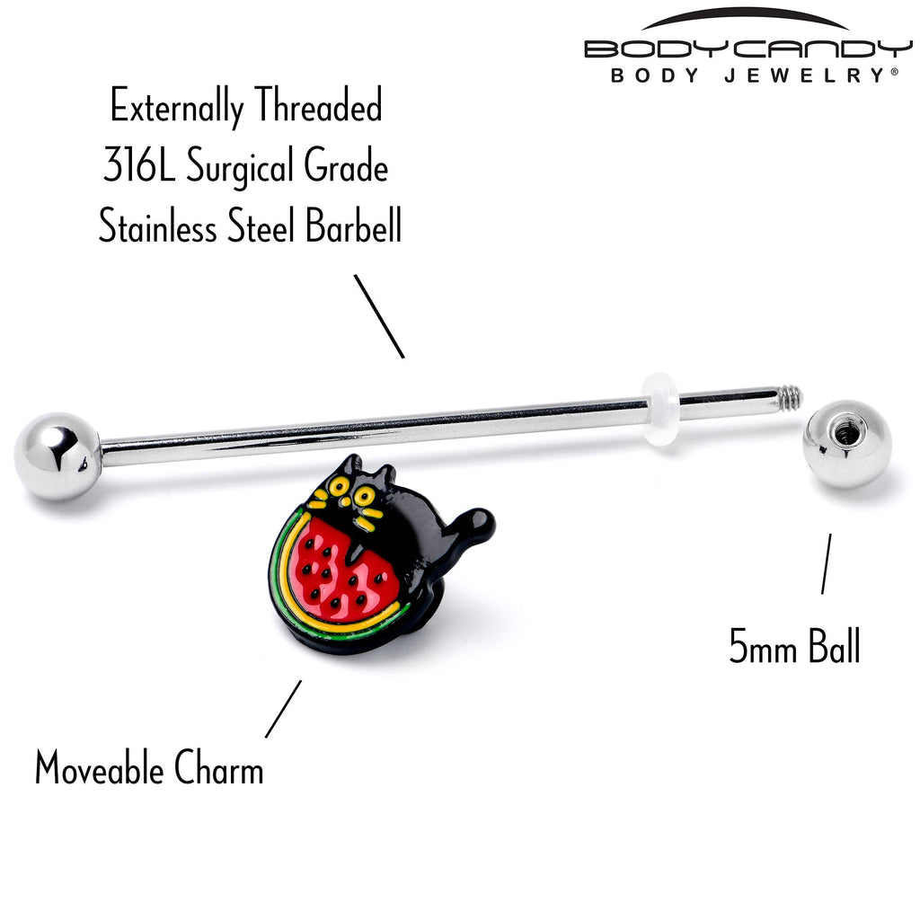 BodyCandy 14G Watermelon Cat Love Industrial Barbell 38mm — alternative angle