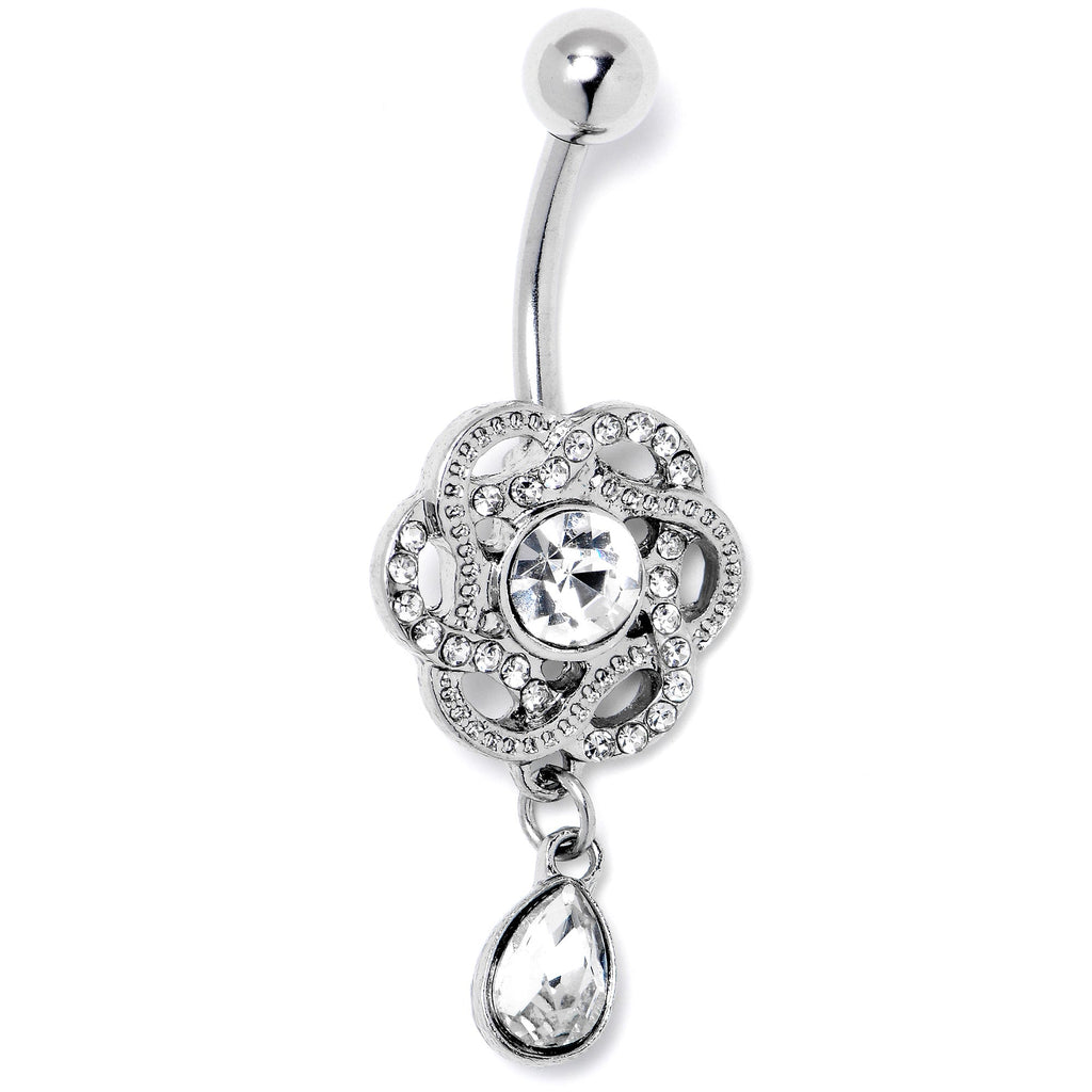 BodyCandy Clear Gem Celtic Knot Elegance Dangle Belly Ring — lifestyle context