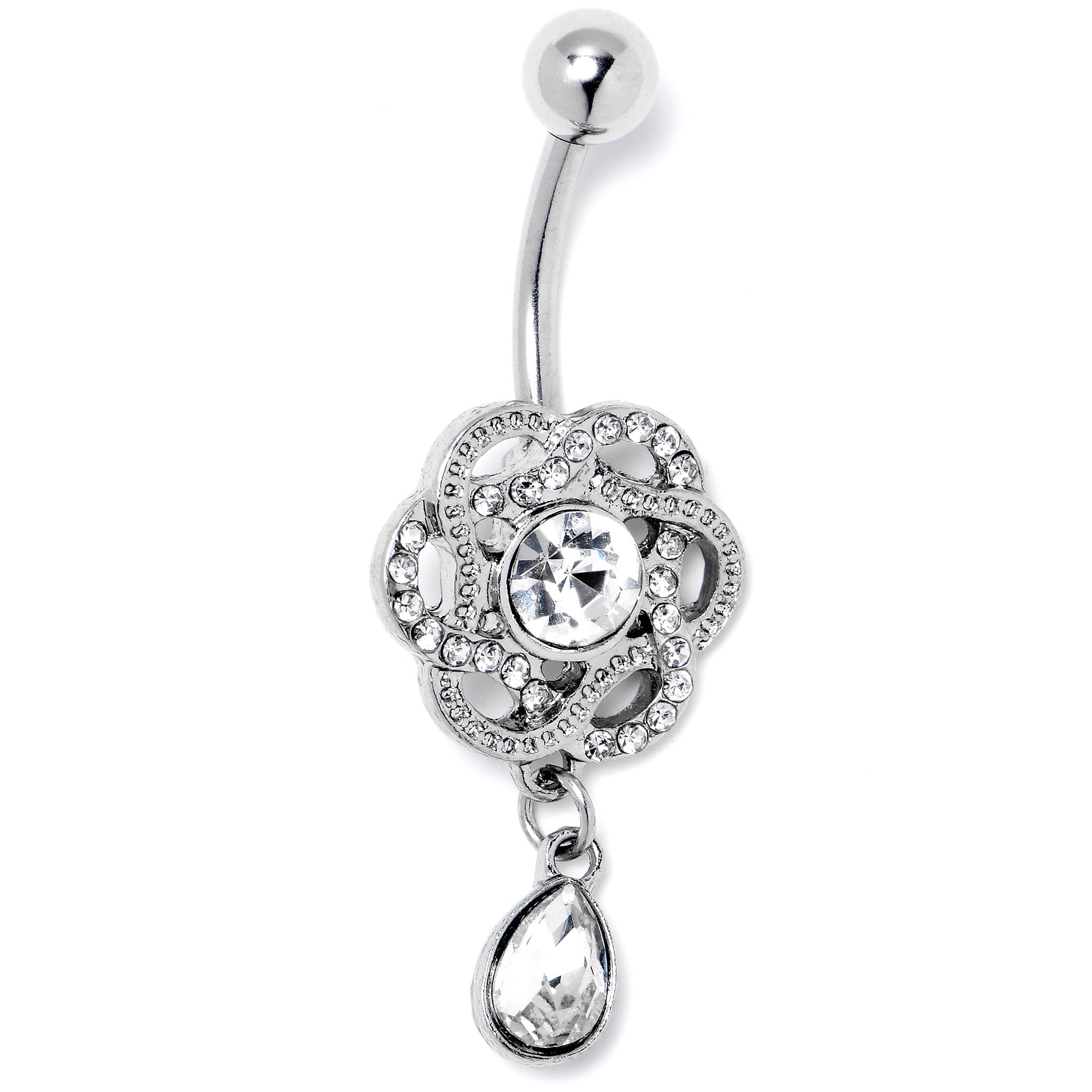 BodyCandy Clear Gem Celtic Knot Elegance Dangle Belly Ring — lifestyle context