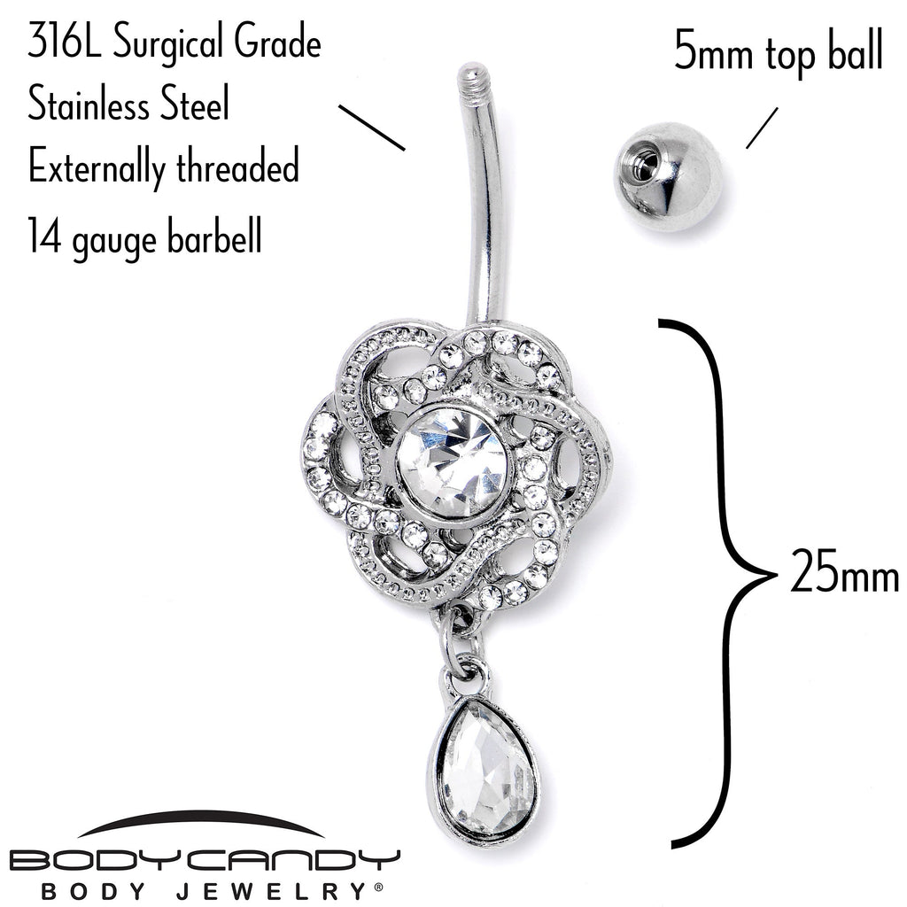 BodyCandy Clear Gem Celtic Knot Elegance Dangle Belly Ring — side view