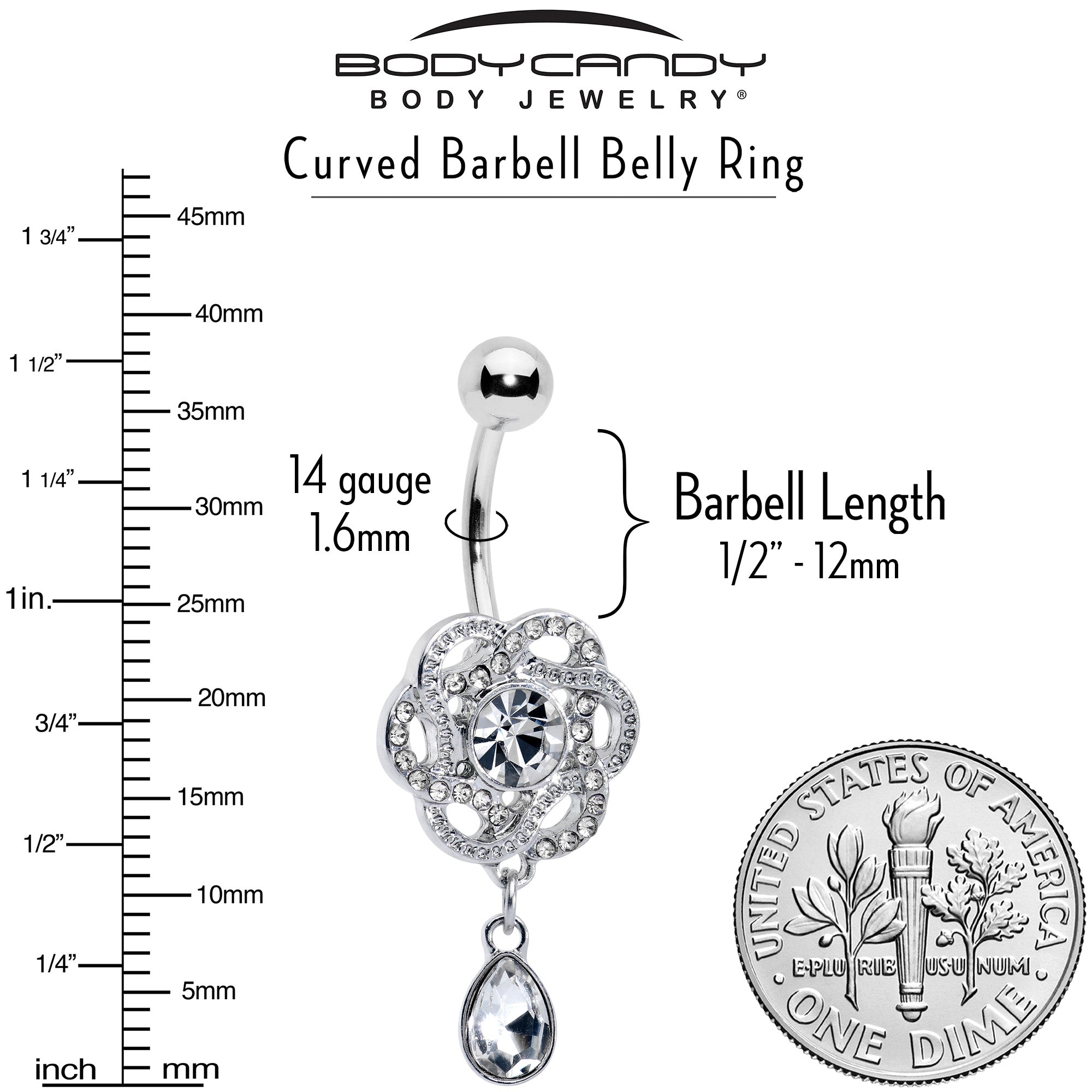 BodyCandy Clear Gem Celtic Knot Elegance Dangle Belly Ring — back view