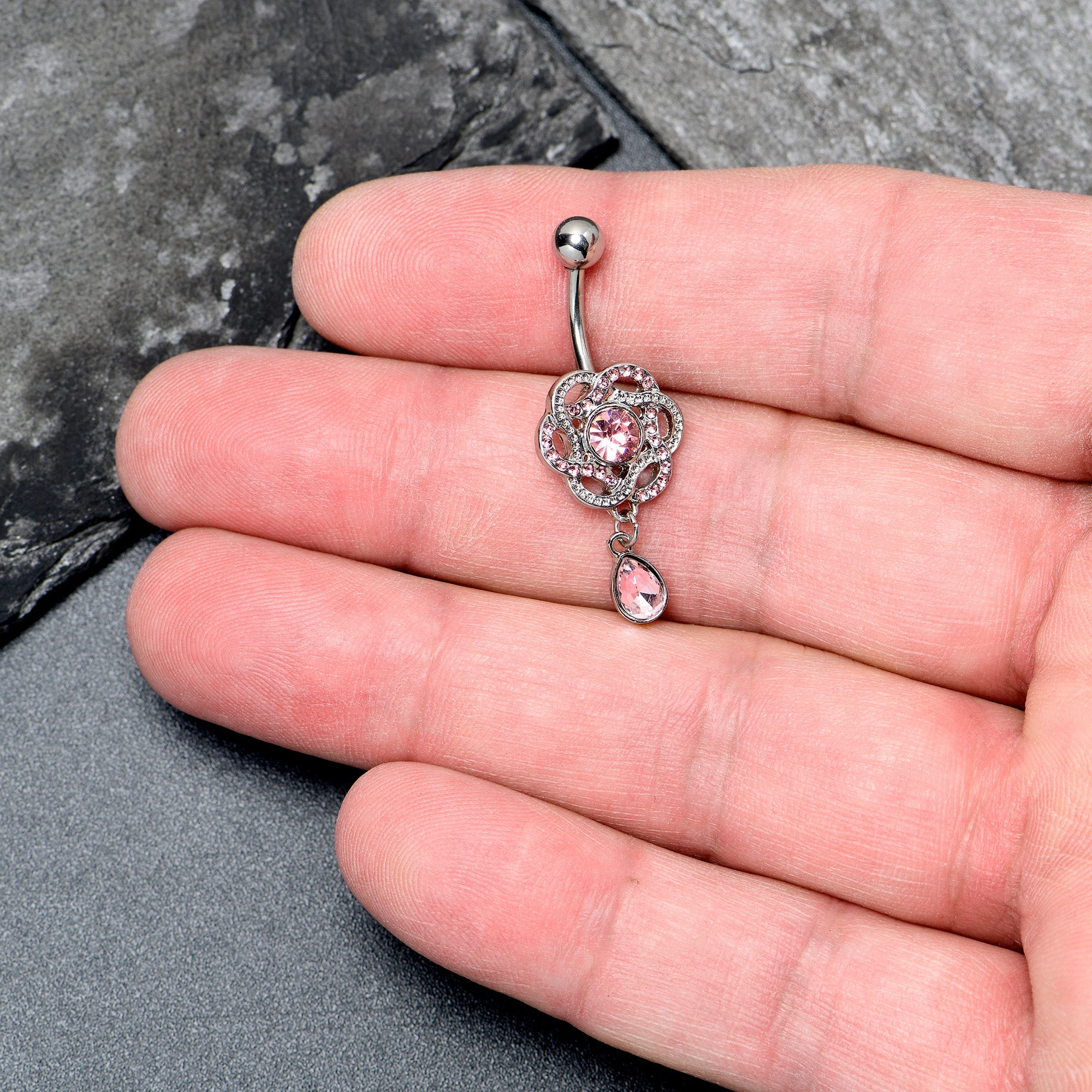 BodyCandy Pink Gem Celtic Knot Elegance Dangle Belly Ring — lifestyle context
