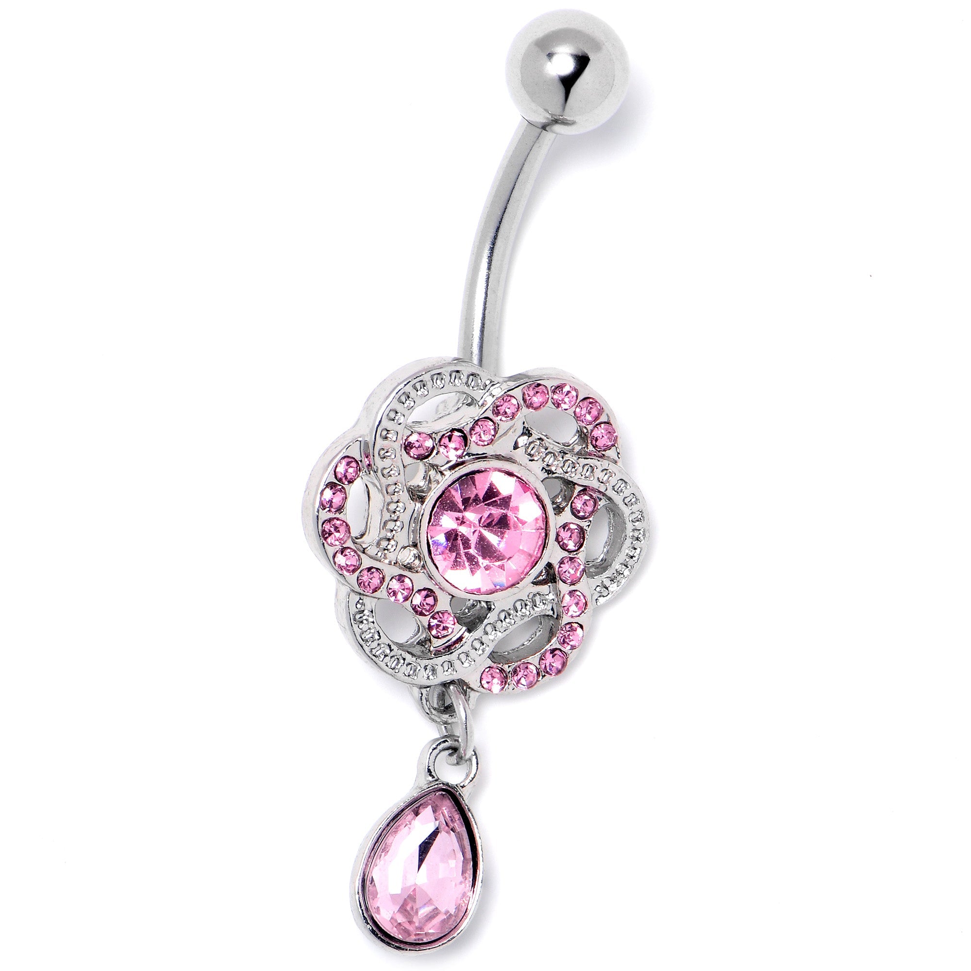 BodyCandy Pink Gem Celtic Knot Elegance Dangle Belly Ring — side view