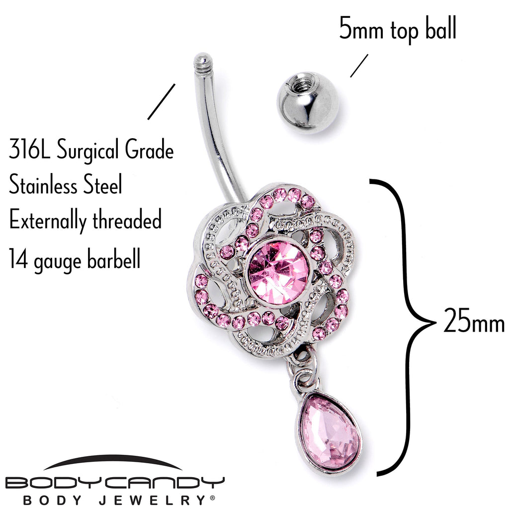 BodyCandy Pink Gem Celtic Knot Elegance Dangle Belly Ring — back view
