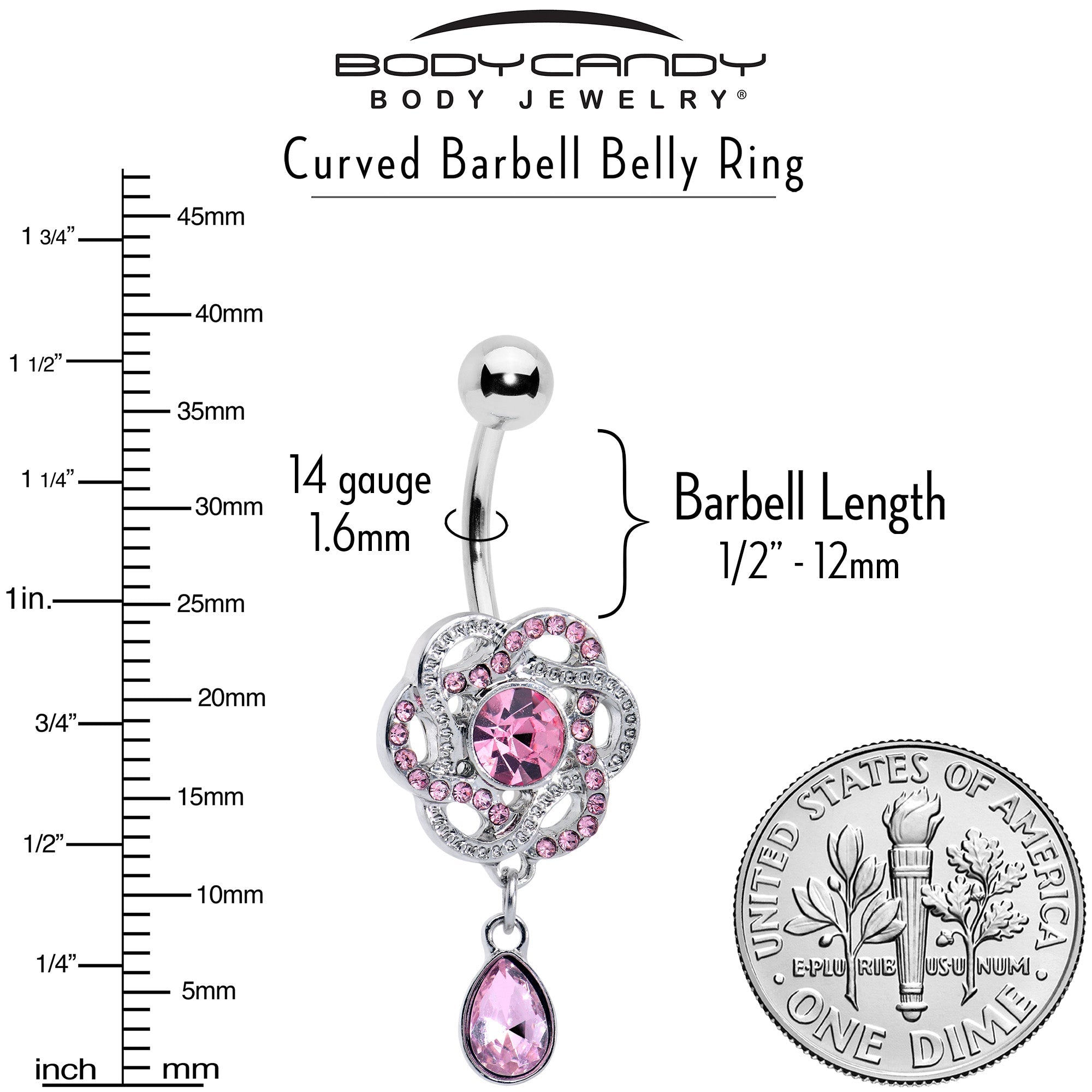 BodyCandy Pink Gem Celtic Knot Elegance Dangle Belly Ring — alternative angle