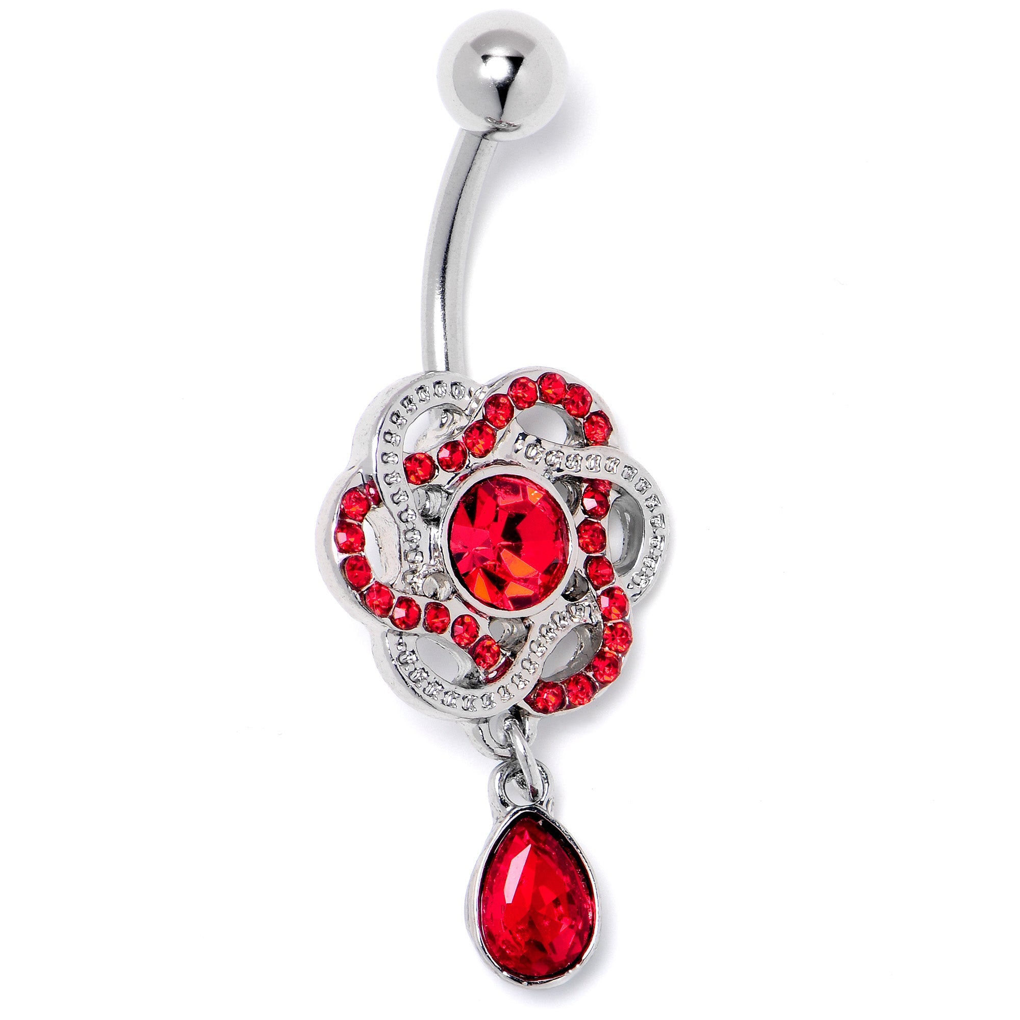 BodyCandy Red Gem Celtic Knot Elegance Dangle Belly Ring — lifestyle context
