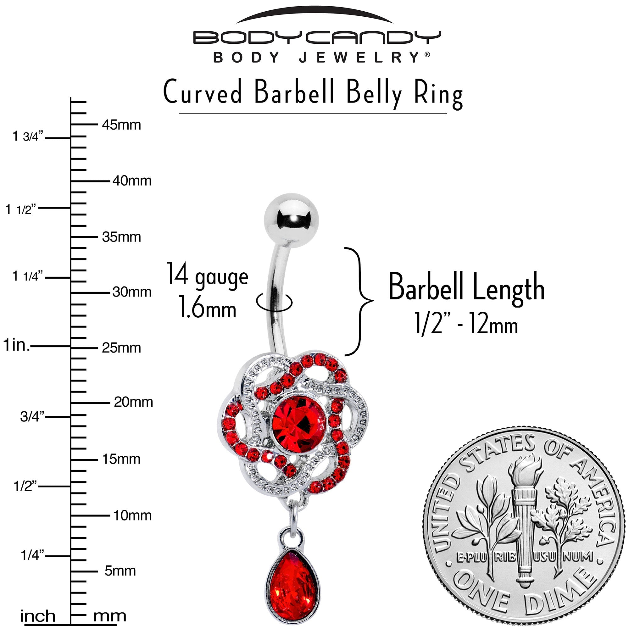 BodyCandy Red Gem Celtic Knot Elegance Dangle Belly Ring — back view