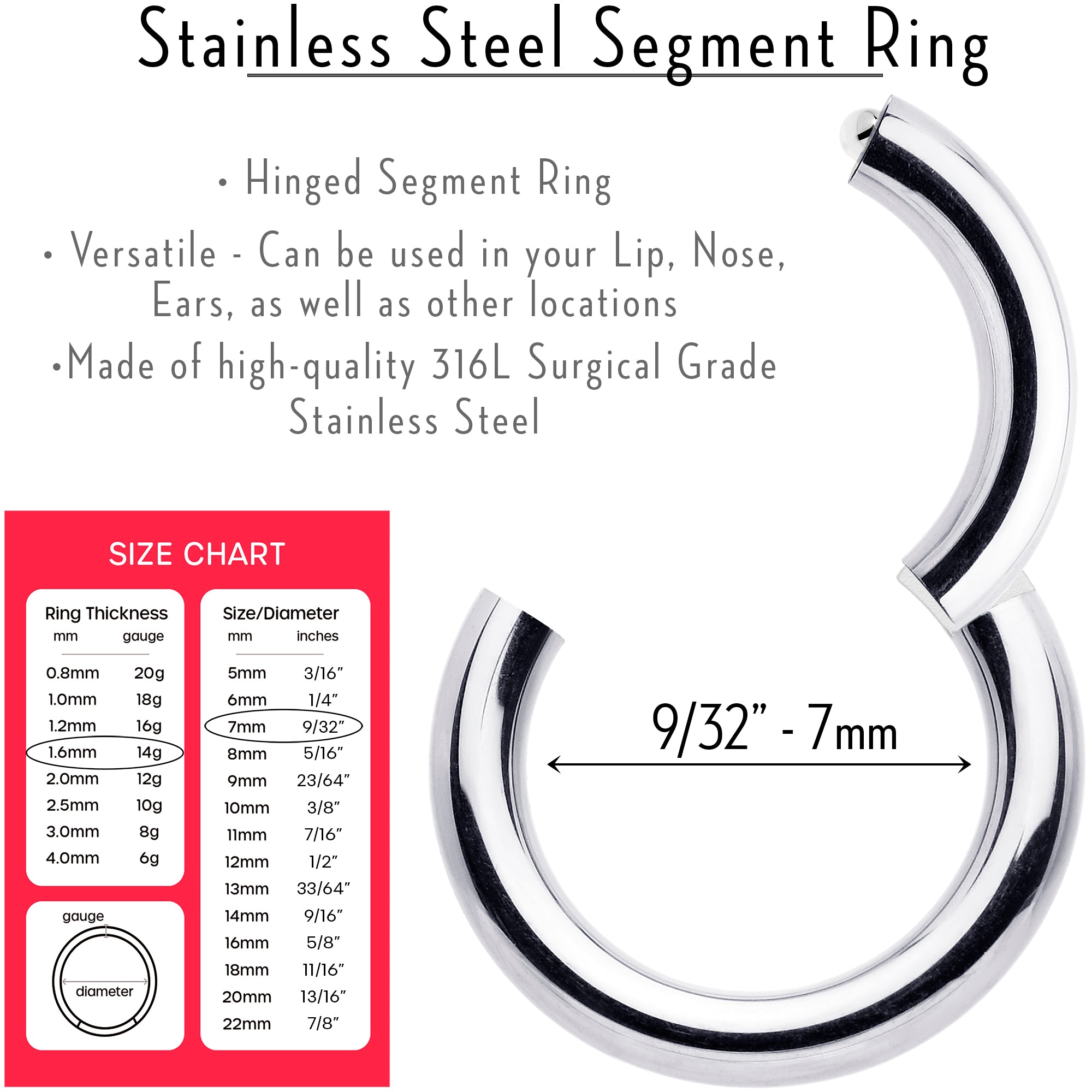 BodyCandy 14G 7mm 316L Surgical Steel Precision Hinged Segment Hoop — lifestyle context