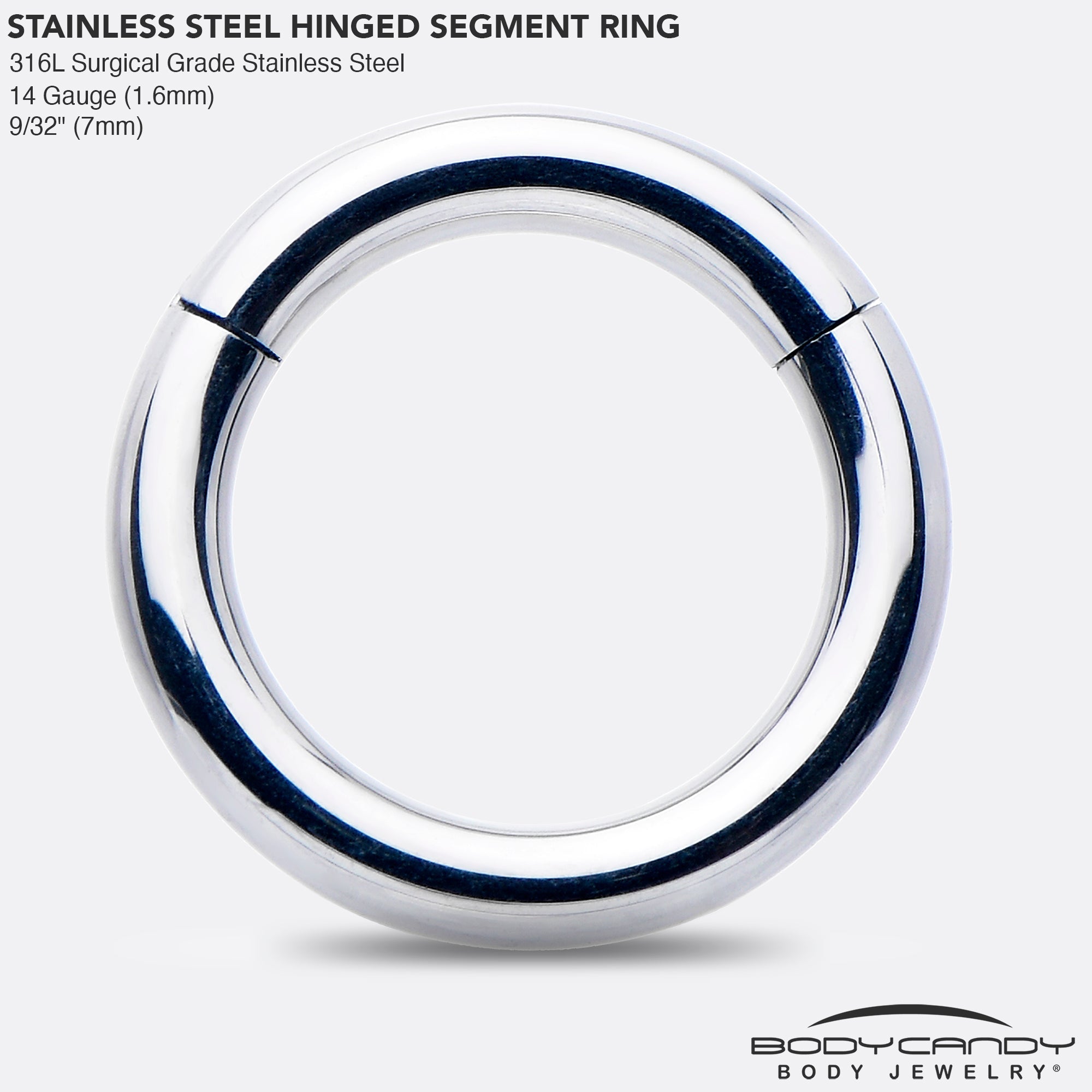 BodyCandy 14G 7mm 316L Surgical Steel Precision Hinged Segment Hoop — side view