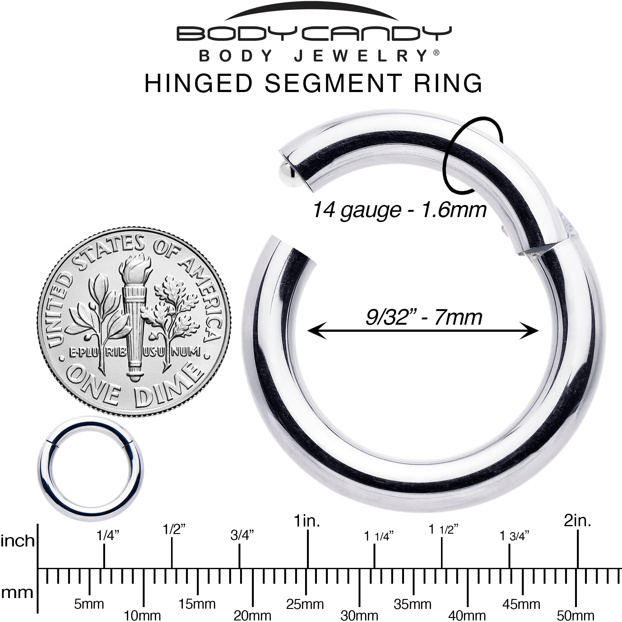 BodyCandy 14G 7mm 316L Surgical Steel Precision Hinged Segment Hoop — alternative angle