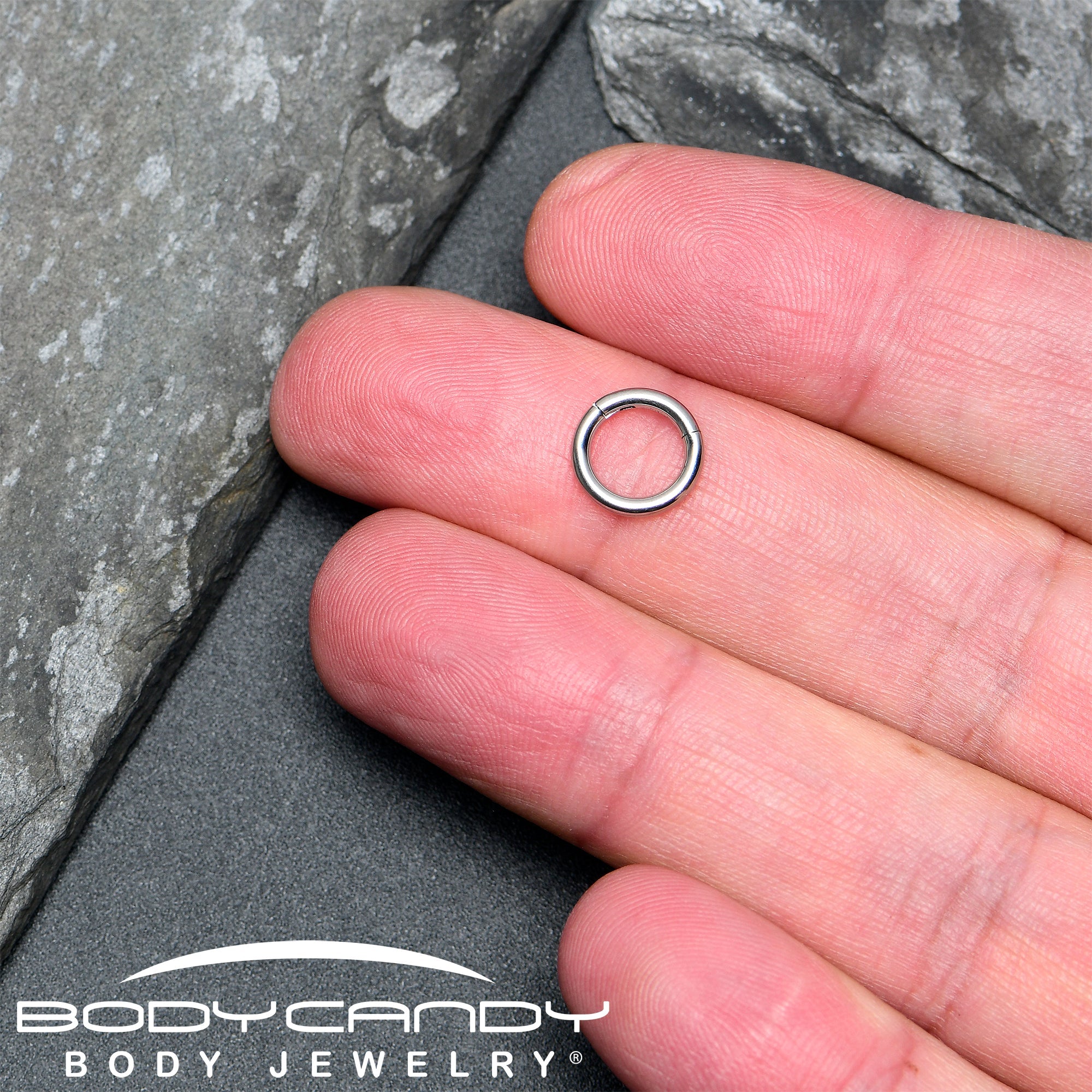 BodyCandy 14G 7mm 316L Surgical Steel Precision Hinged Segment Hoop — in-use photo