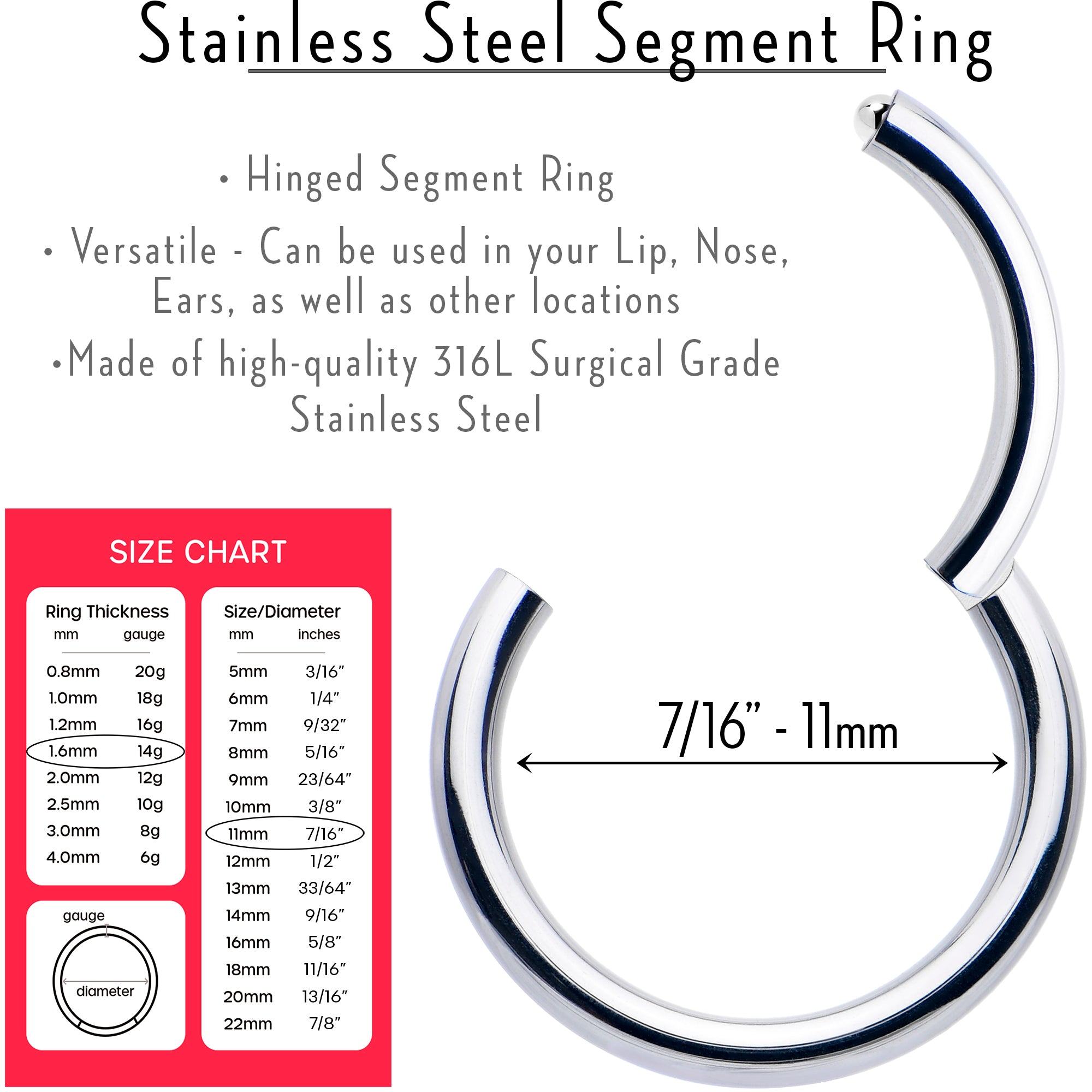BodyCandy 14G 7/16 316L Surgical Steel Precision Hinged Segment Hoop — lifestyle context