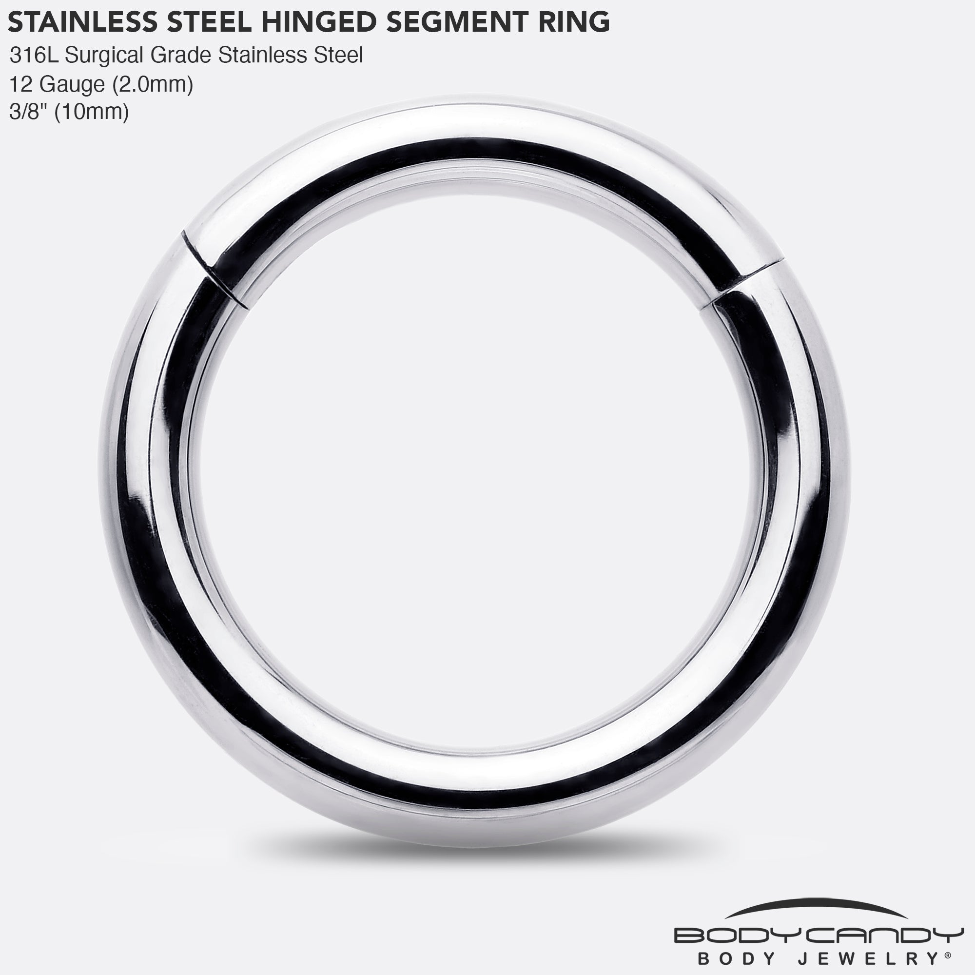 BodyCandy 12G 3/8 316L Surgical Steel Precision Hinged Segment Hoop — side view