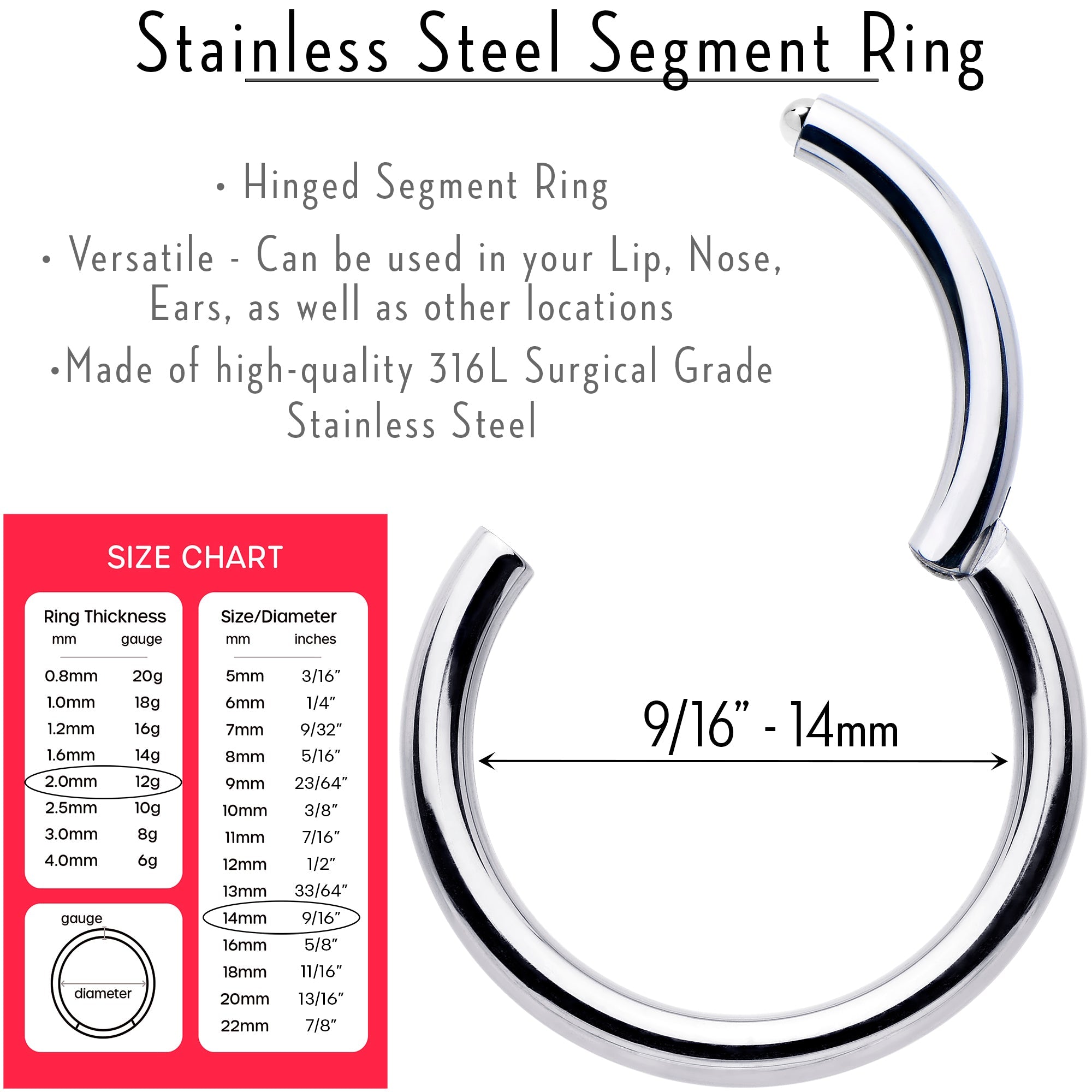 BodyCandy 12G 9/16 316L Surgical Steel Precision Hinged Segment Hoop — lifestyle context