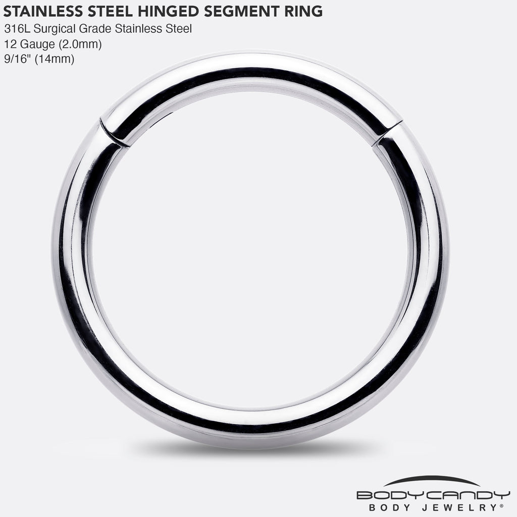 BodyCandy 12G 9/16 316L Surgical Steel Precision Hinged Segment Hoop — side view