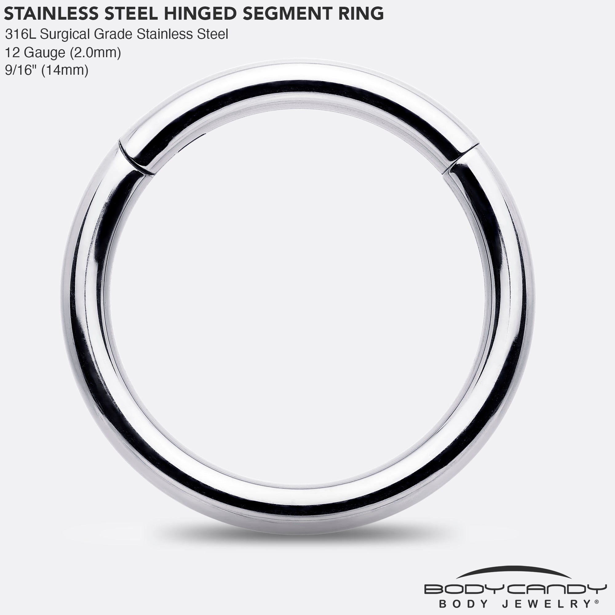BodyCandy 12G 9/16 316L Surgical Steel Precision Hinged Segment Hoop — side view
