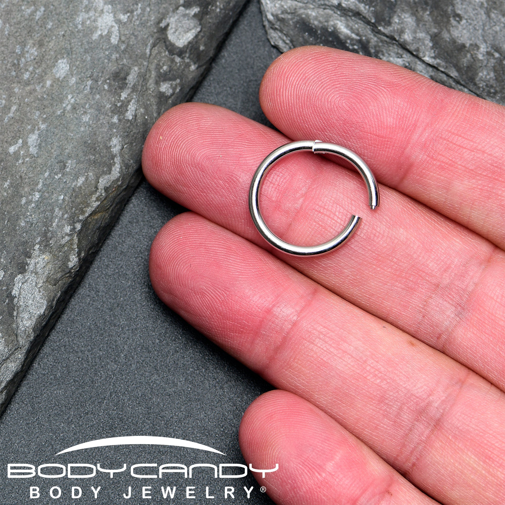BodyCandy 12G 5/8 316L Surgical Steel Precision Hinged Segment Hoop — in-use photo