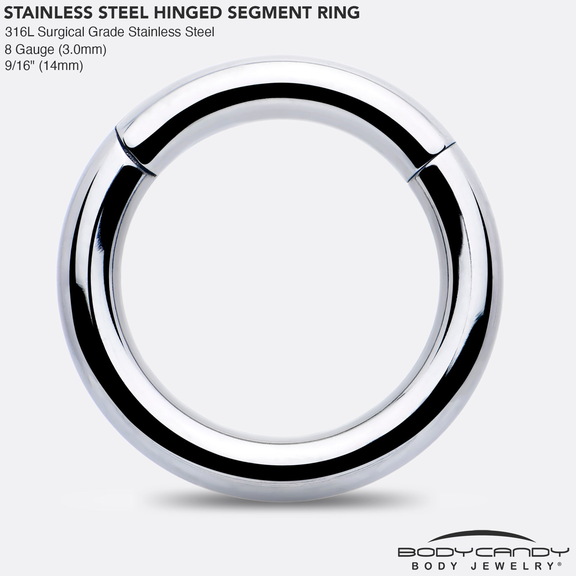 BodyCandy 8G 9/16 316L Surgical Steel Precision Hinged Segment Hoop — side view